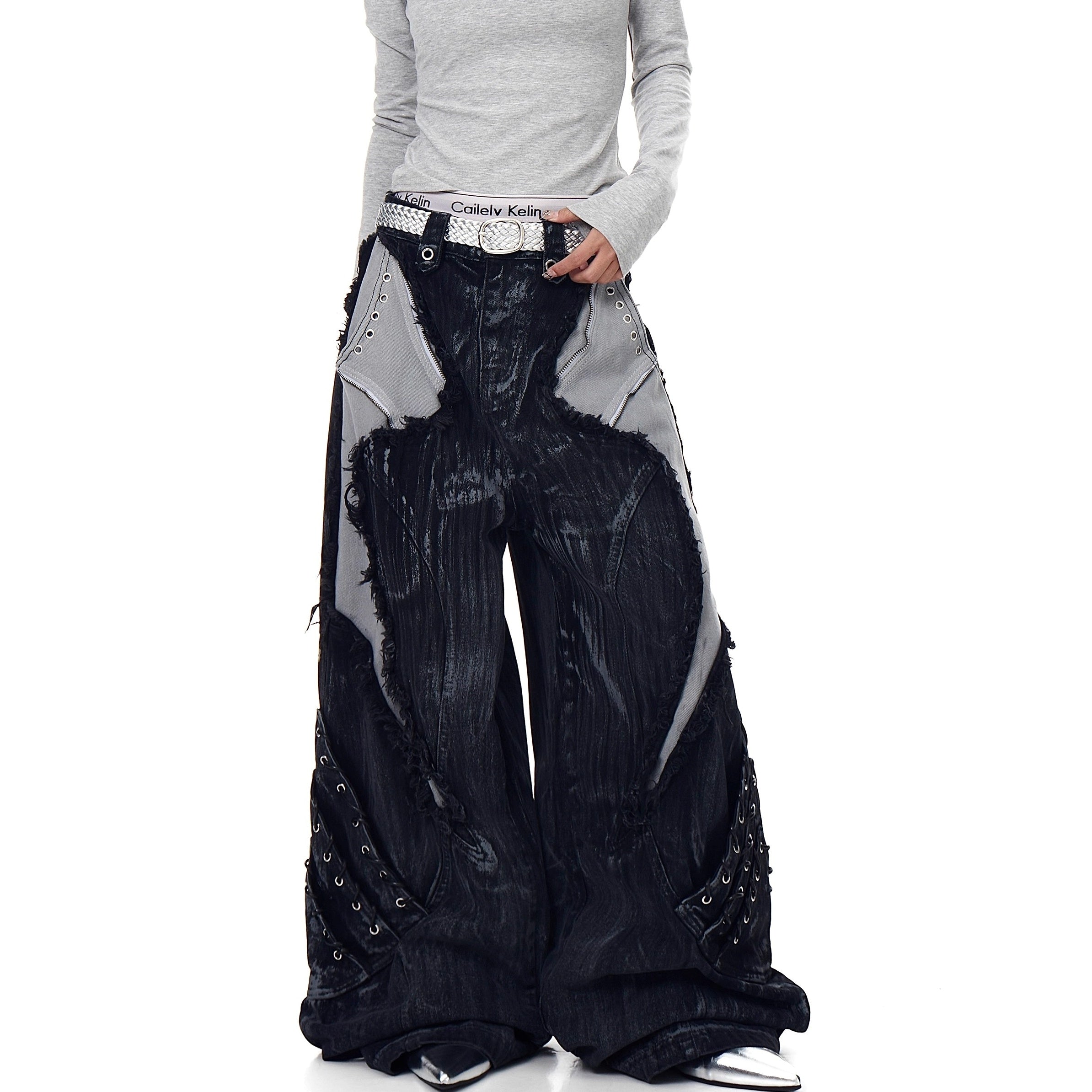 Industry Old Stained Patchwork Wide-leg Jeans BK7017
