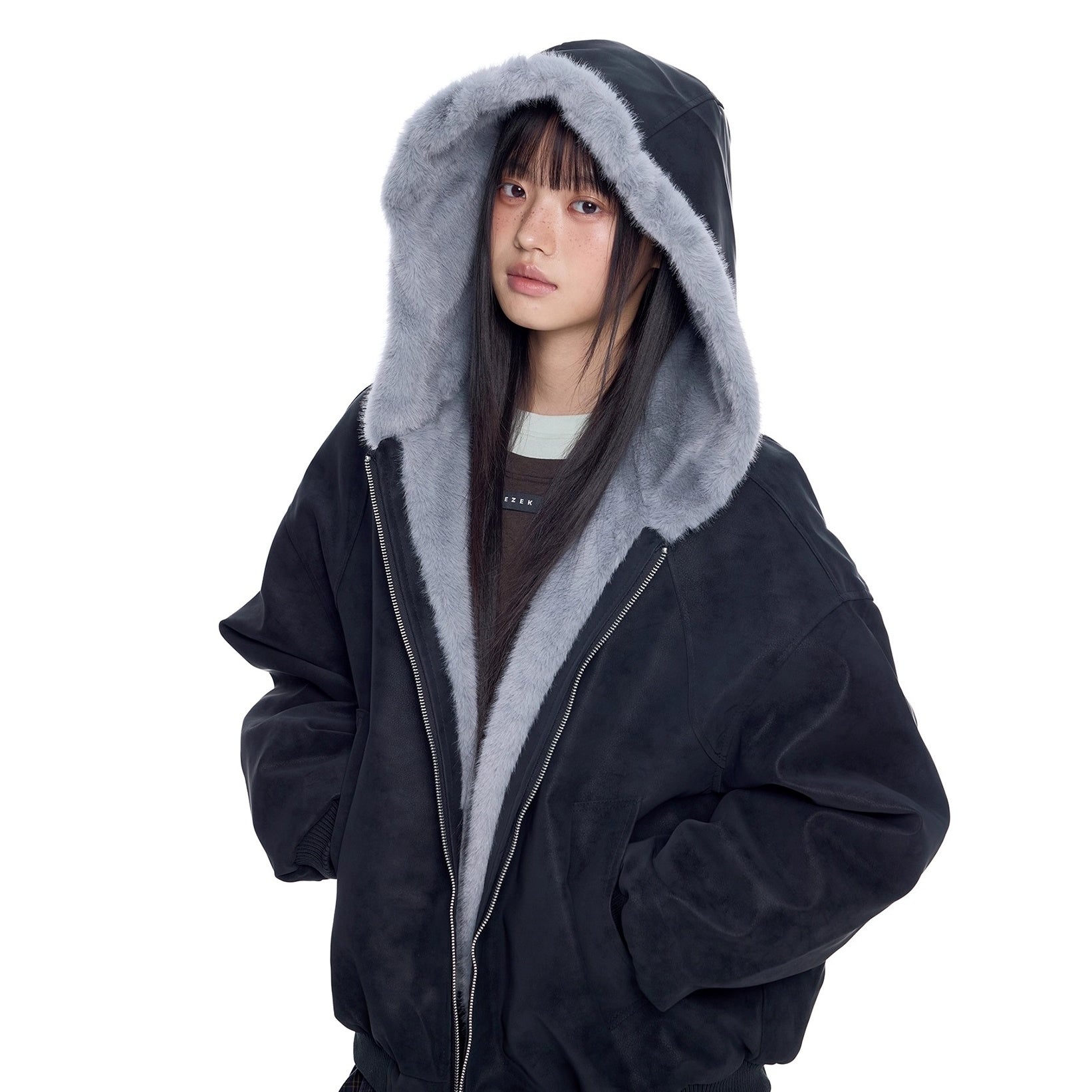 Carving Fur Collar Hooded Zip Jacket EZ300