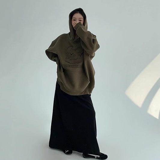 Retro Patch Embroidery Cartoon Plush Hoodie OS2070