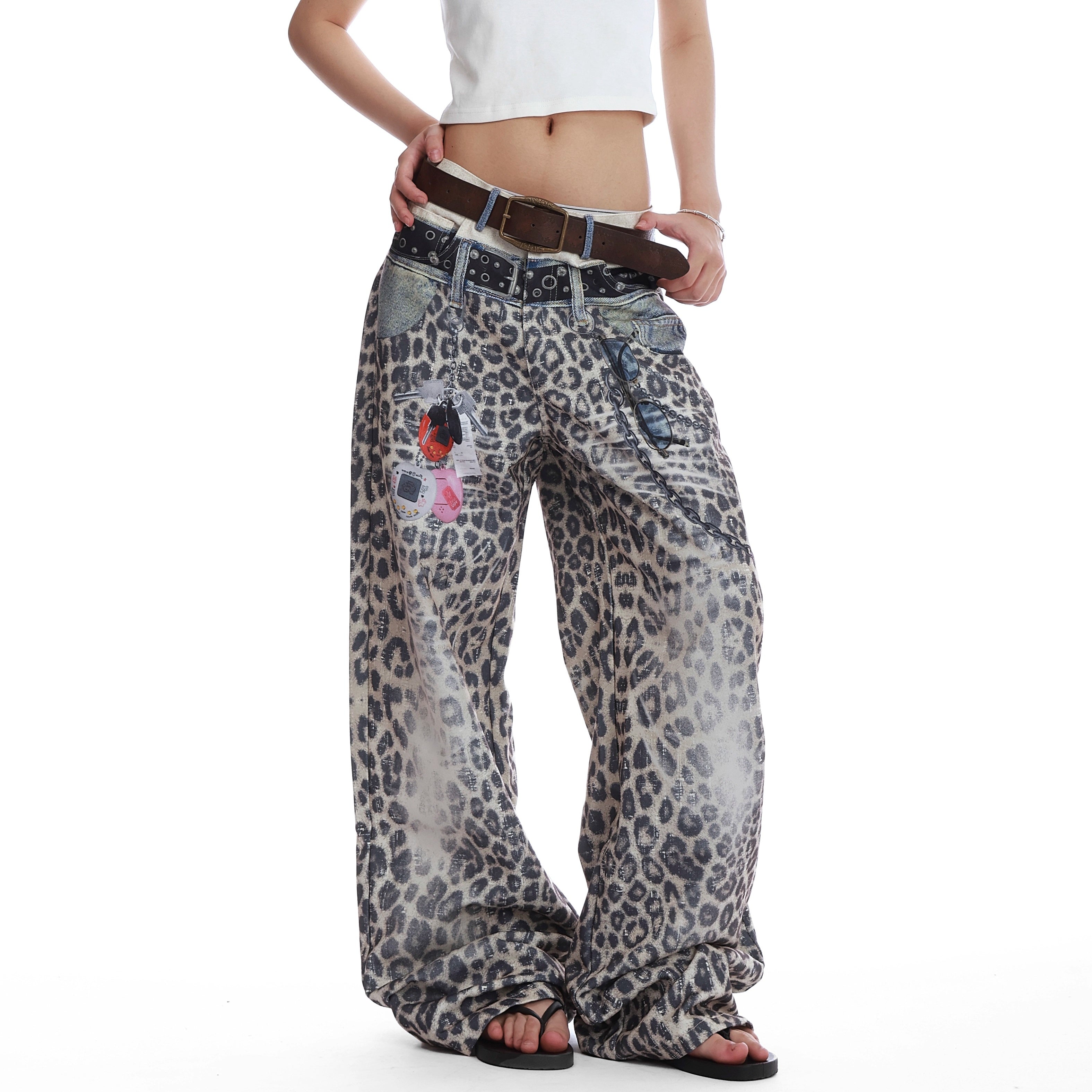 Double Waist Leopard Print Jeans VI2013