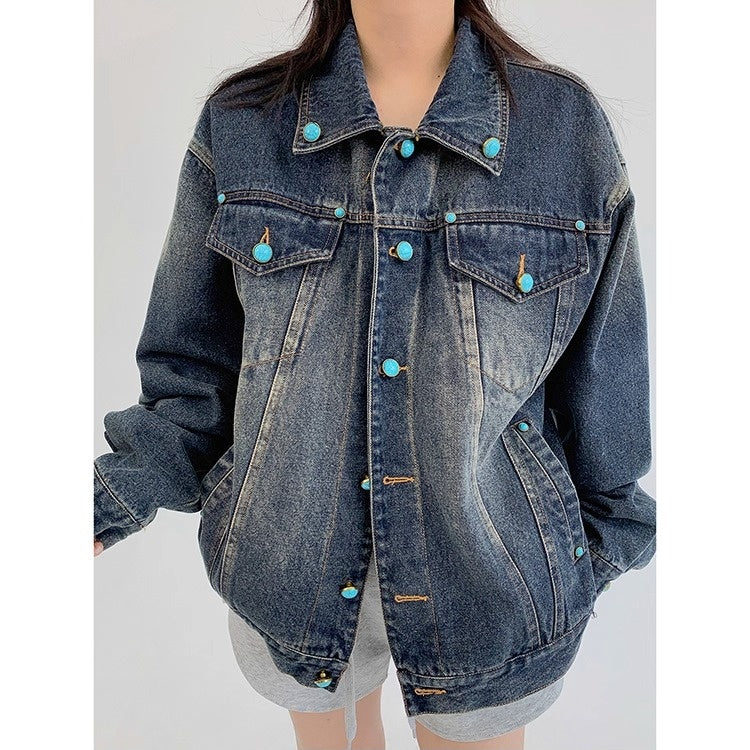 Turquoise Buckle Denim Jacket OS2042