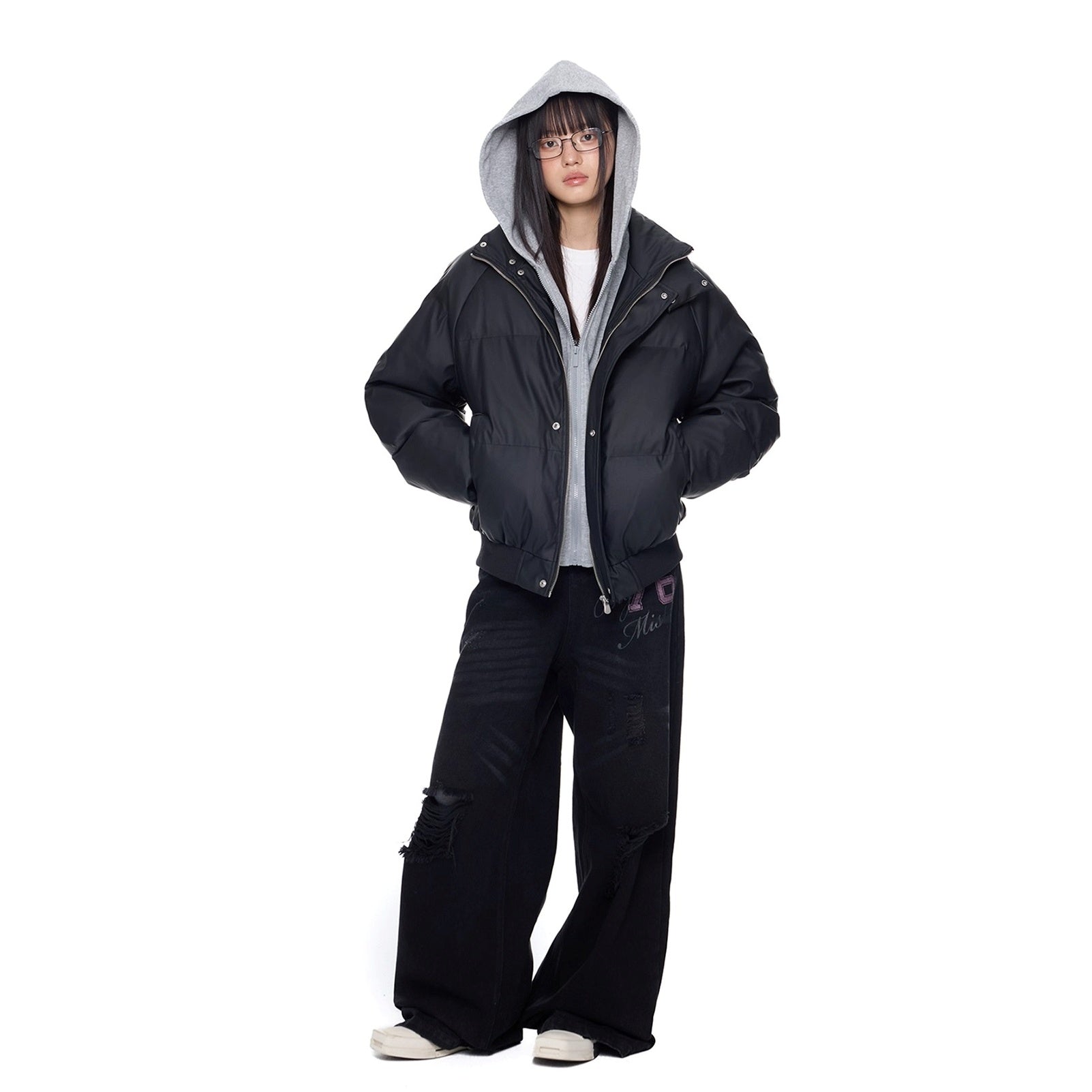 Contrast Color Hooded PU Leather Jacket EZ286