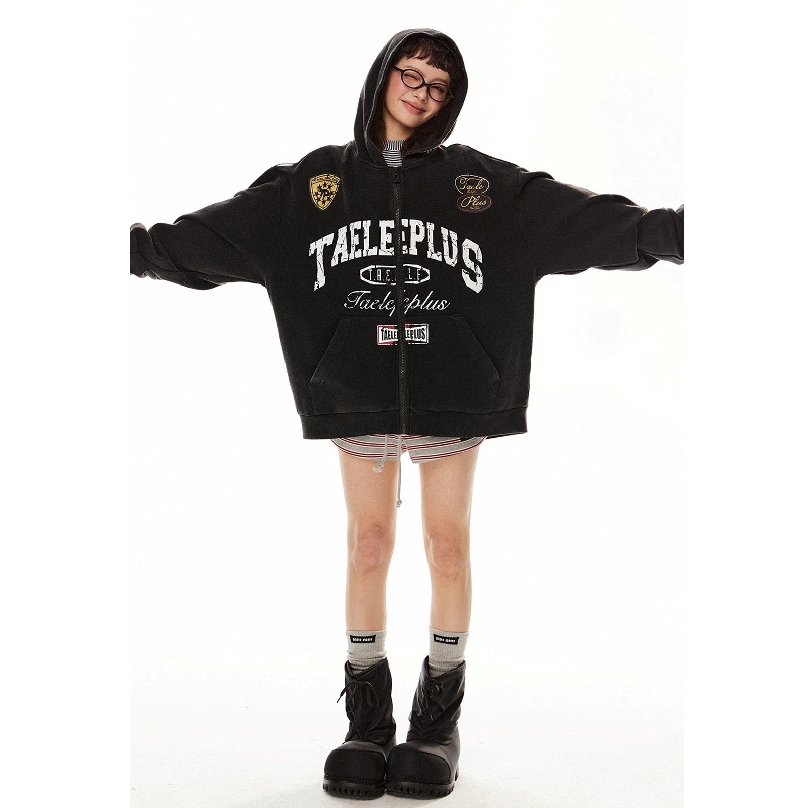 Letter Print Washed Hoodie Jacket MW10276