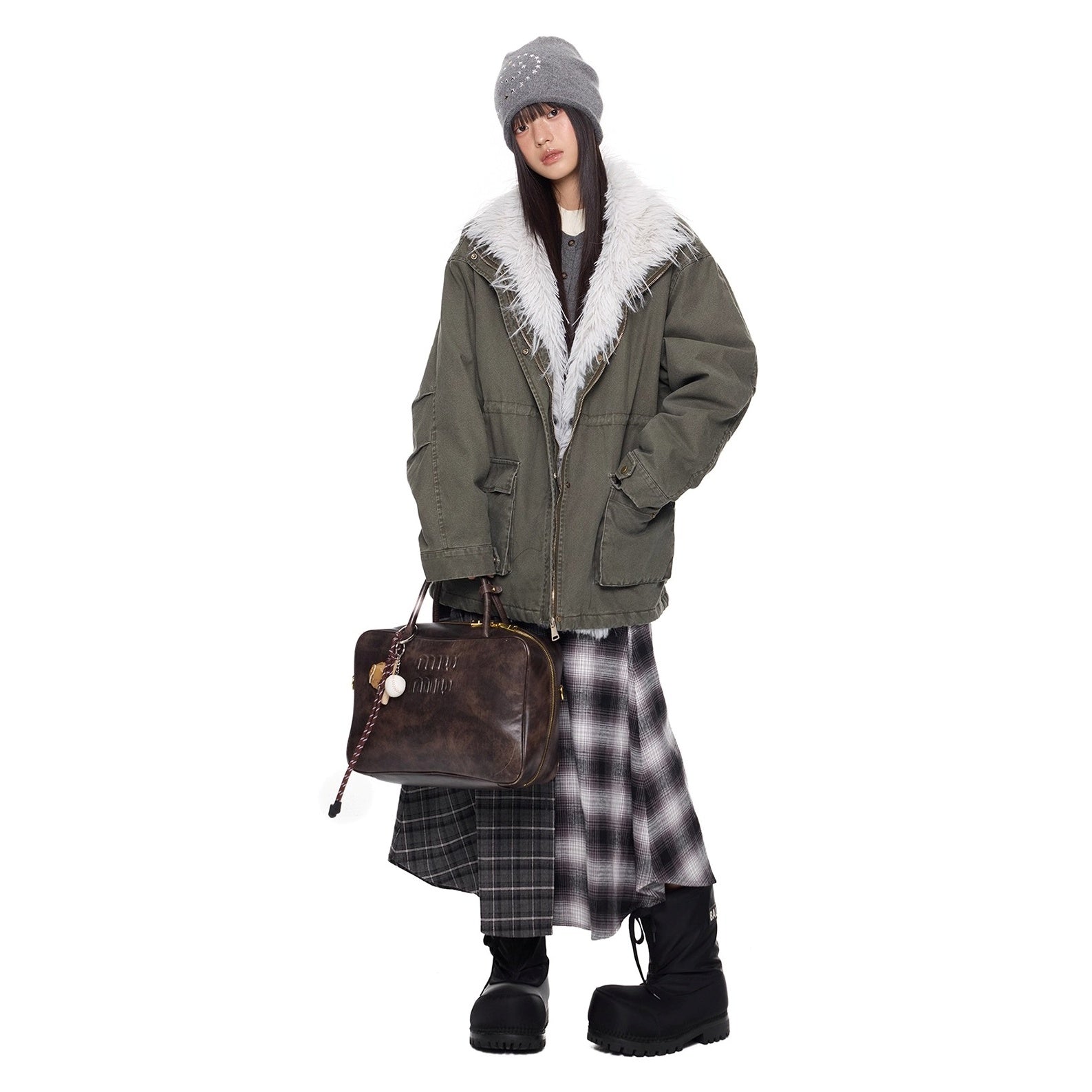 Hairy Stand Collar Washed Work Jacket EZ282