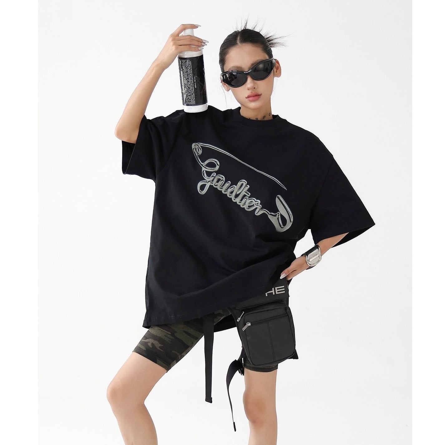 Metal Pin Print Loose T-Shirt AC7115