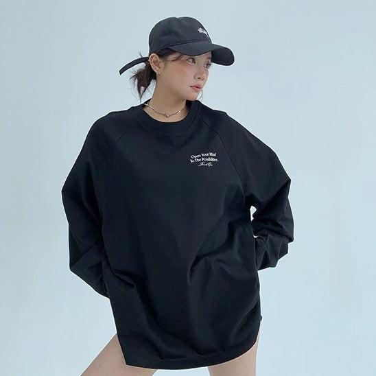 Relaxation Lazy Letter Print Long-sleeved T-shirt OS2036