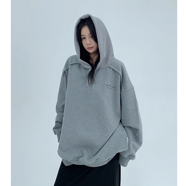 Knit Patchwork Design Oversize Hoodie OS2066