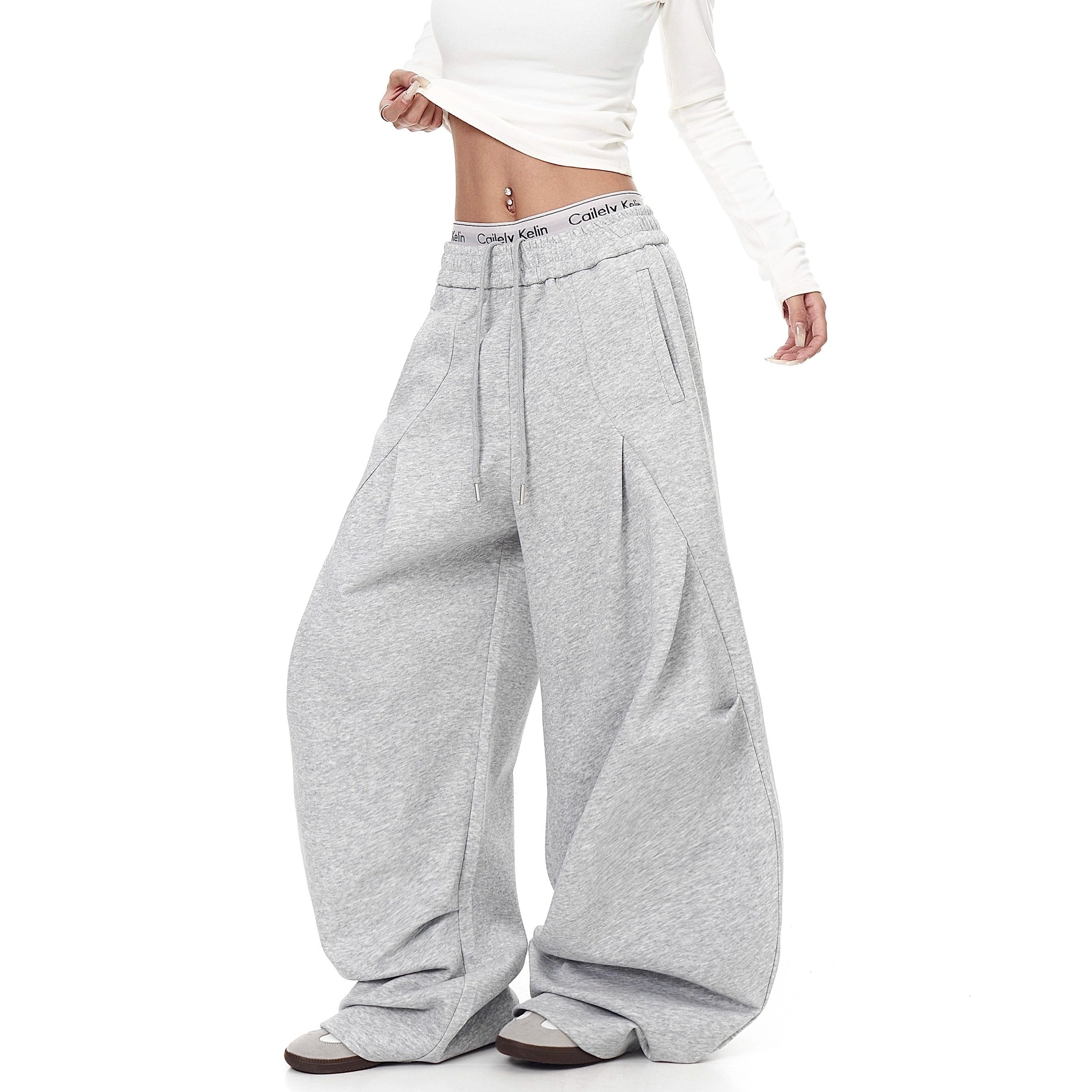 Pleated Design Scimitar Sweat Pants BK7030