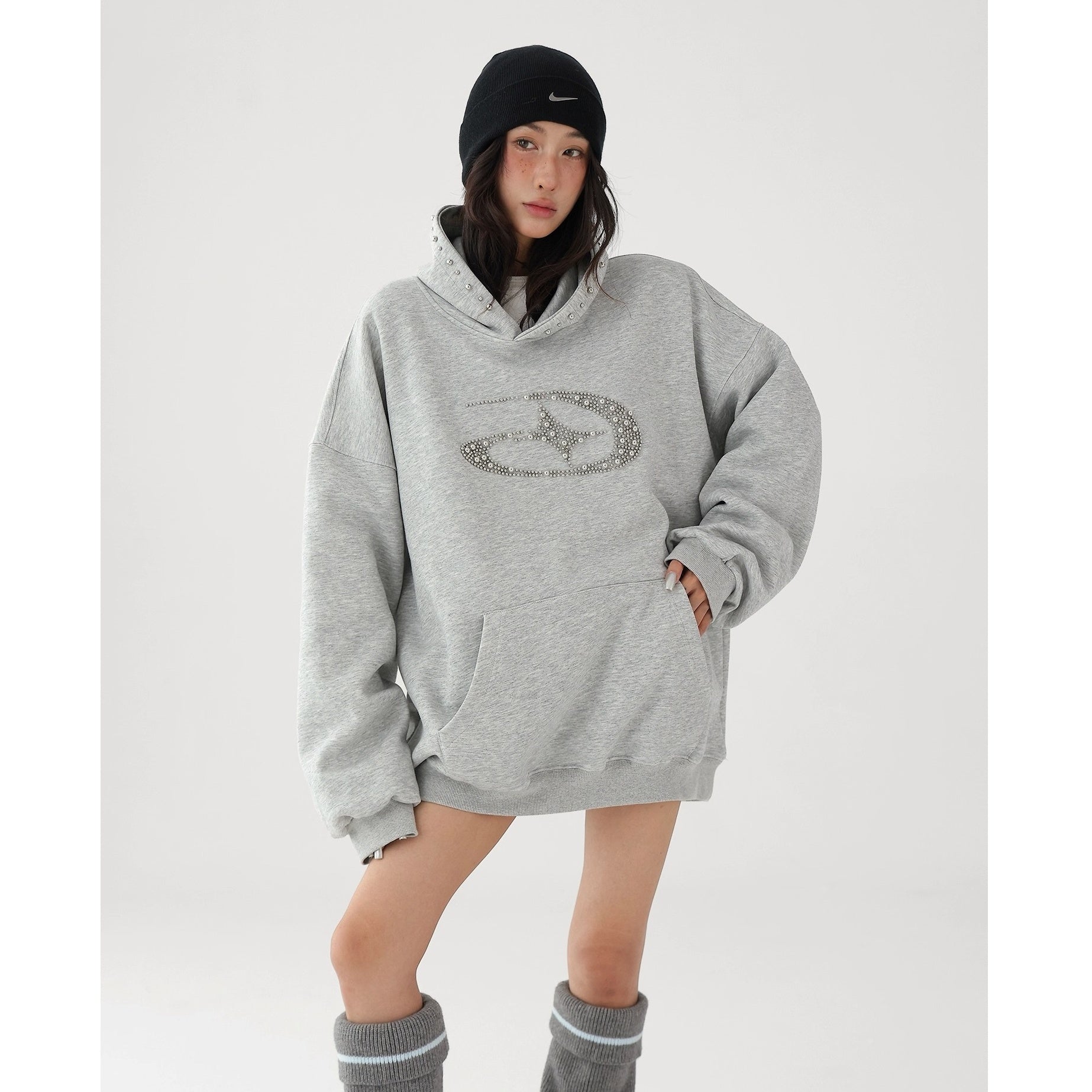 Bead Stitch Loose Sweat Hoodie AC7015