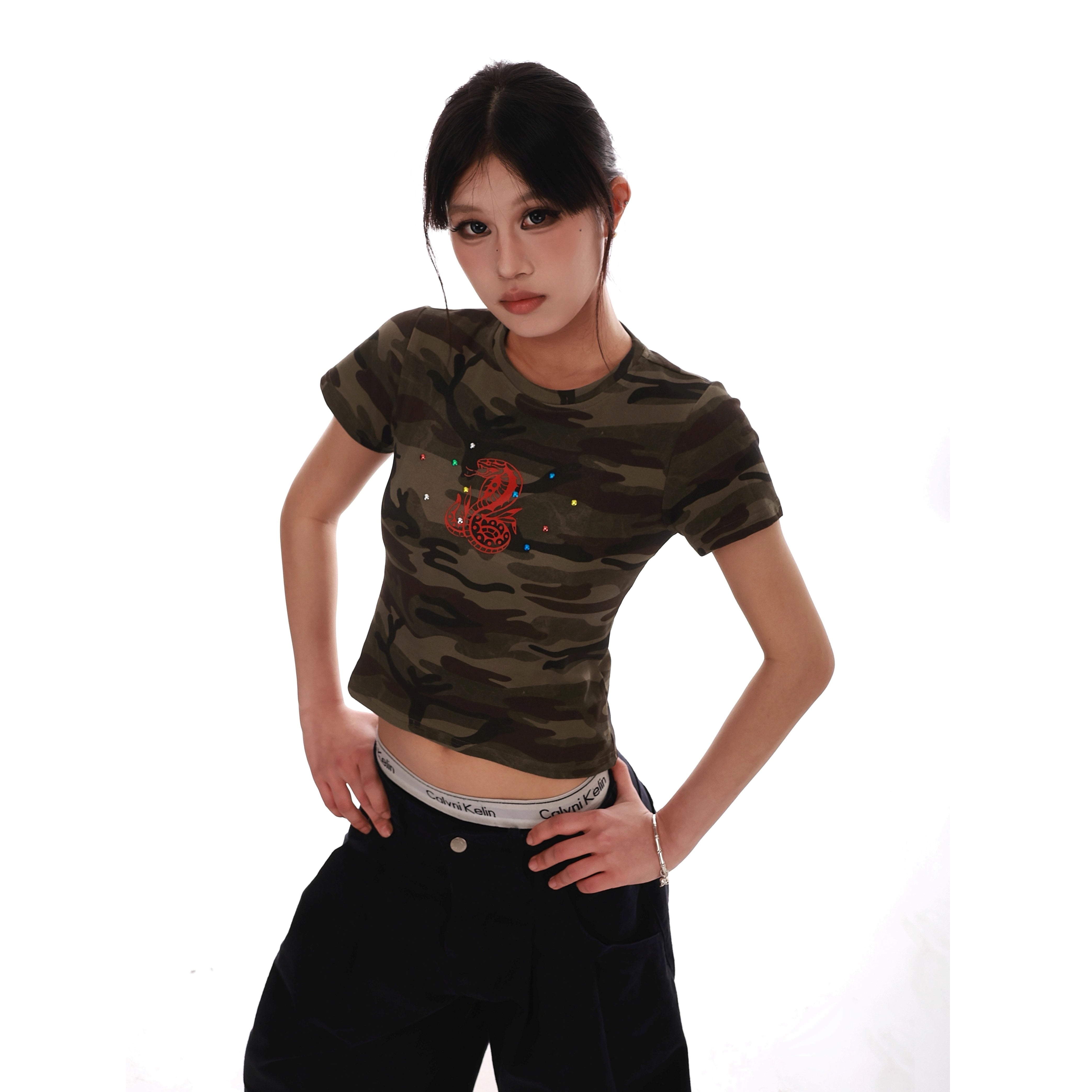 Camouflage Slim Cropped T-shirt VI2005