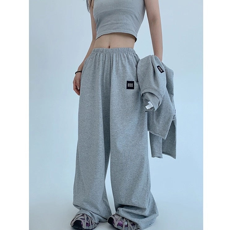 【上下別売り】Tag Design Long-sleeved T-shirt & Loose Casual Pants Set-up OS2033