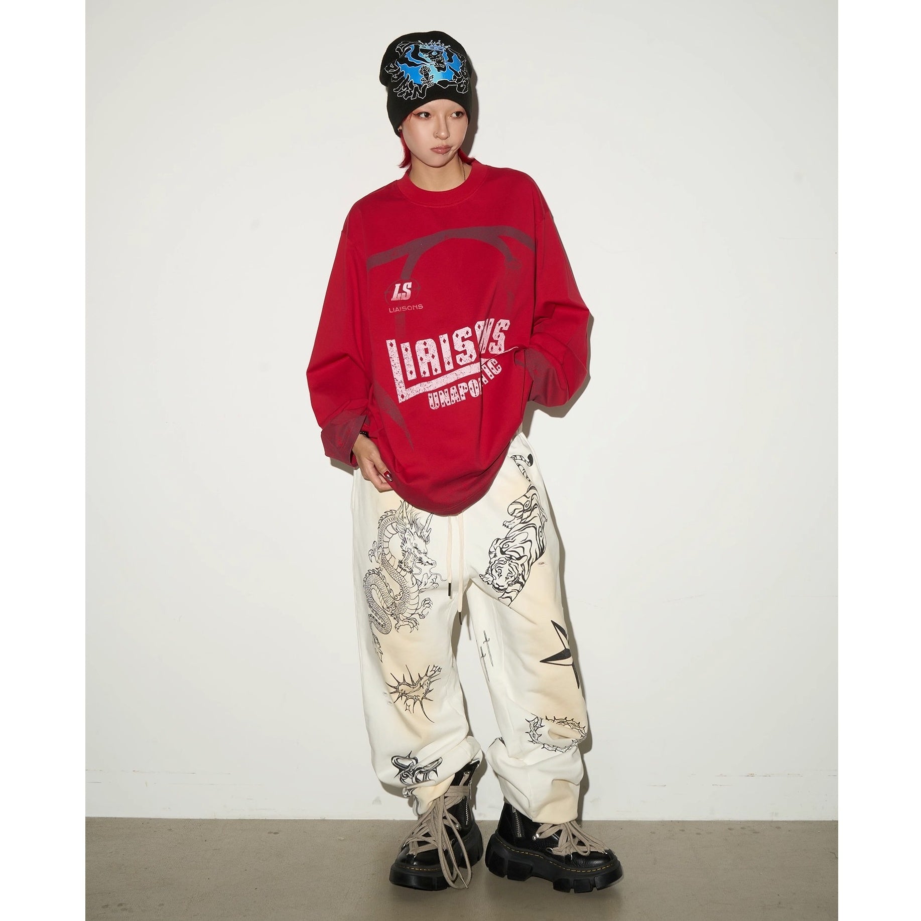 Gradient Washed Letter Print Long T-shirt MN9048