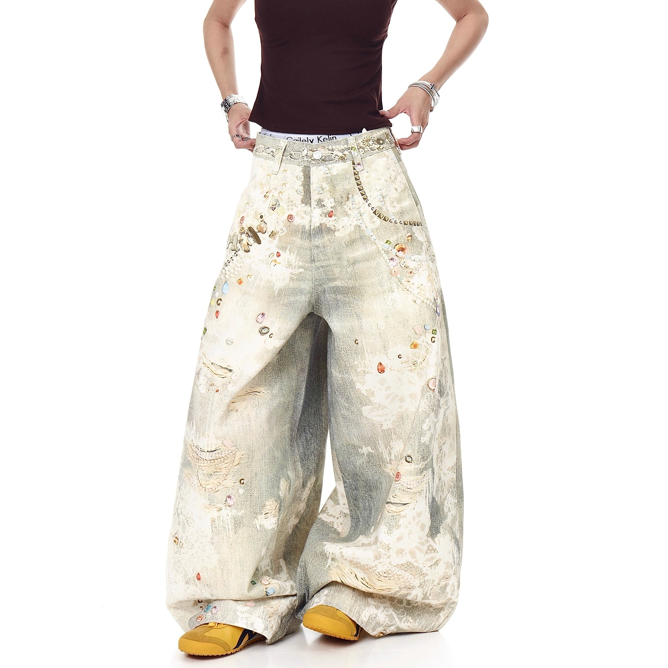 3D Printed Jewelry Distressed Curve Jeans MW10272