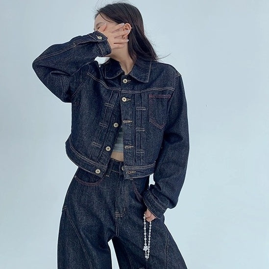 【上下別売り】Cropped Denim Jacket + Wide Curve Jeans MW10243