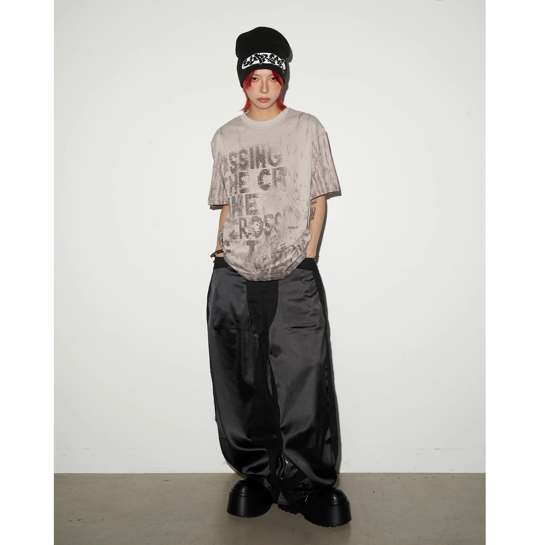 Letter Mottled Print T-shirt MN9008