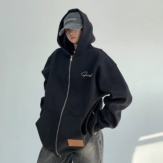 Back Letter Embroidery Hooded Jacket OS2051