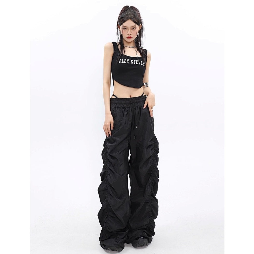 Side Gather High-waisted Loose Long Pants MW10256