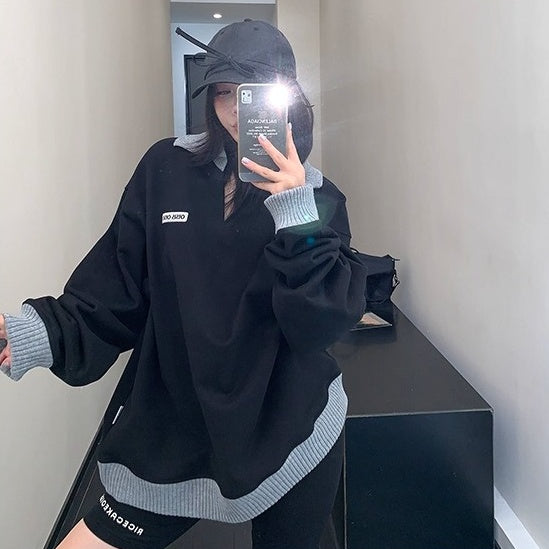 Contrast Lib Collar Loose Sweat OS2057