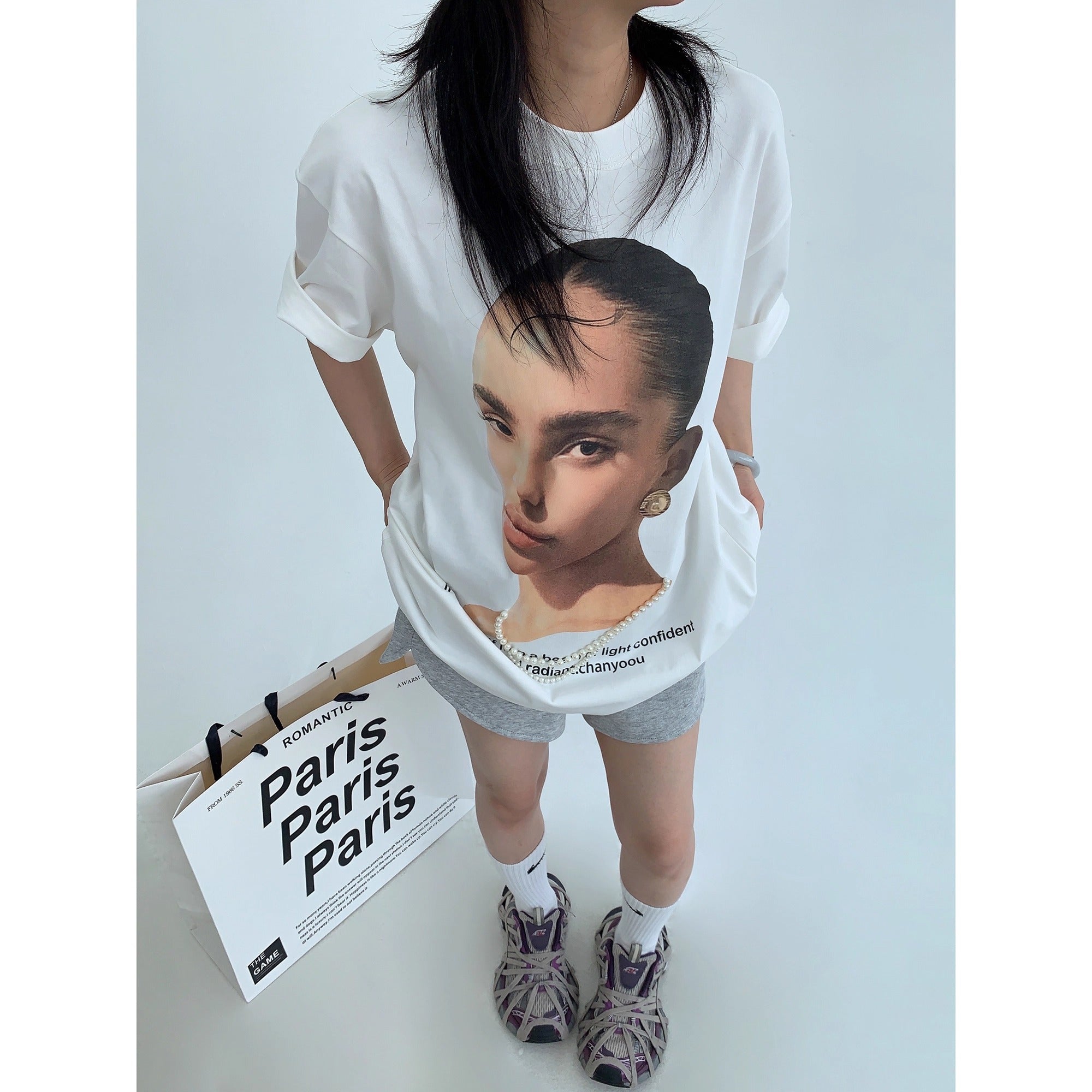 Pearl Bead Portrait Loose T-shirt OS2012