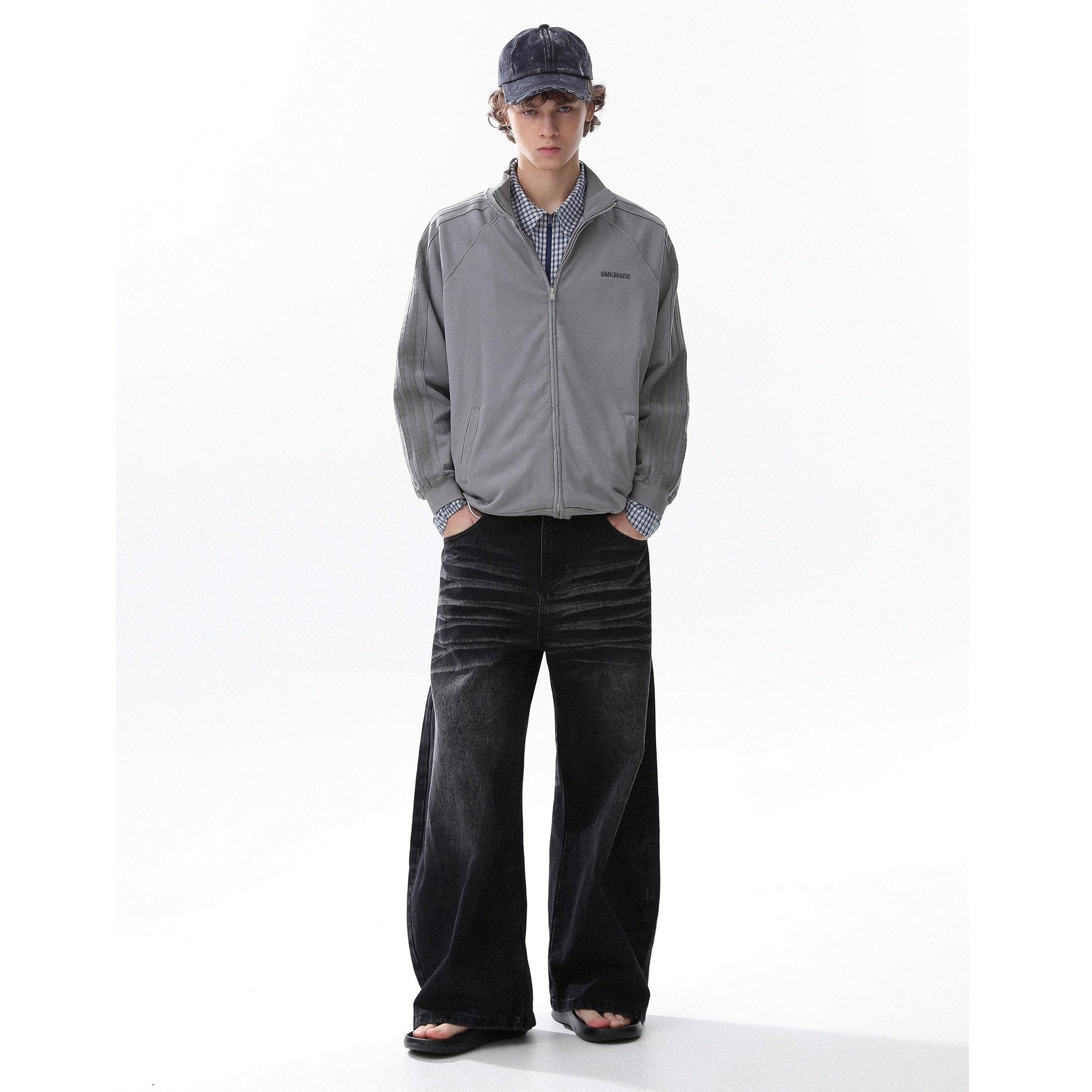 Patchwork Three Bar Stand Collar Jacket MR8026