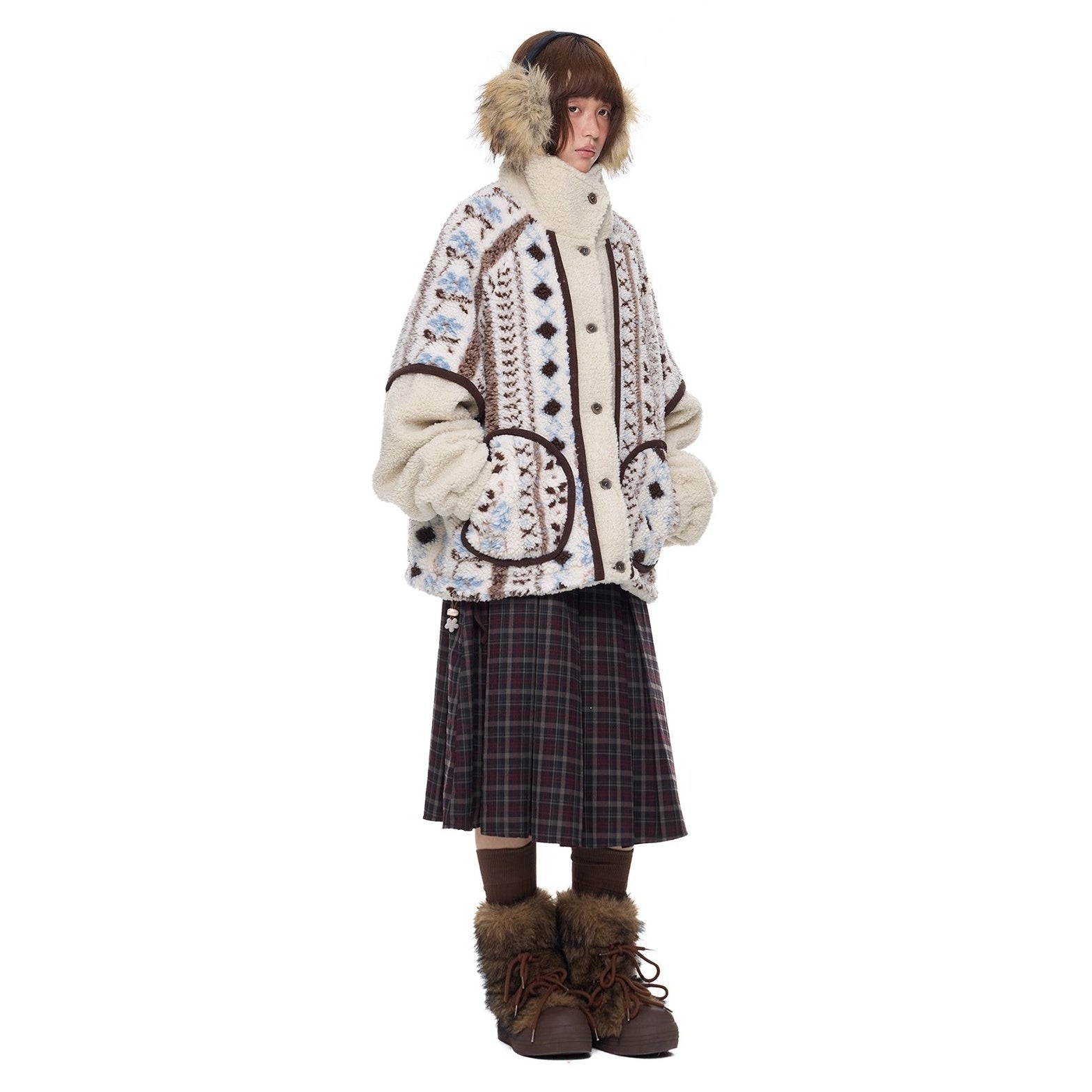 Ethnic Style Polar Fleece Stand Collar Jacket EZ277