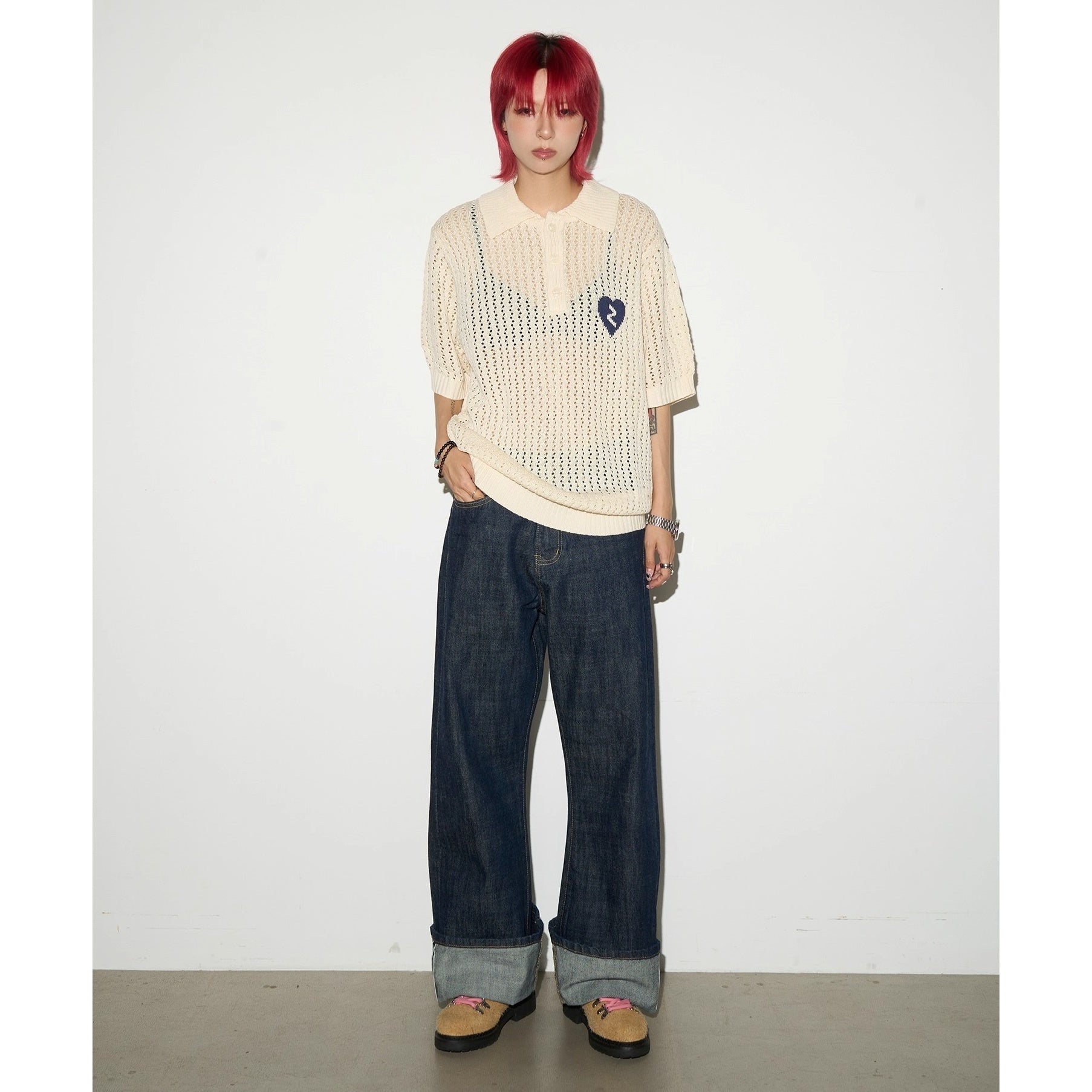 Breathable Cutout Knitting Polo Shirt MN9012