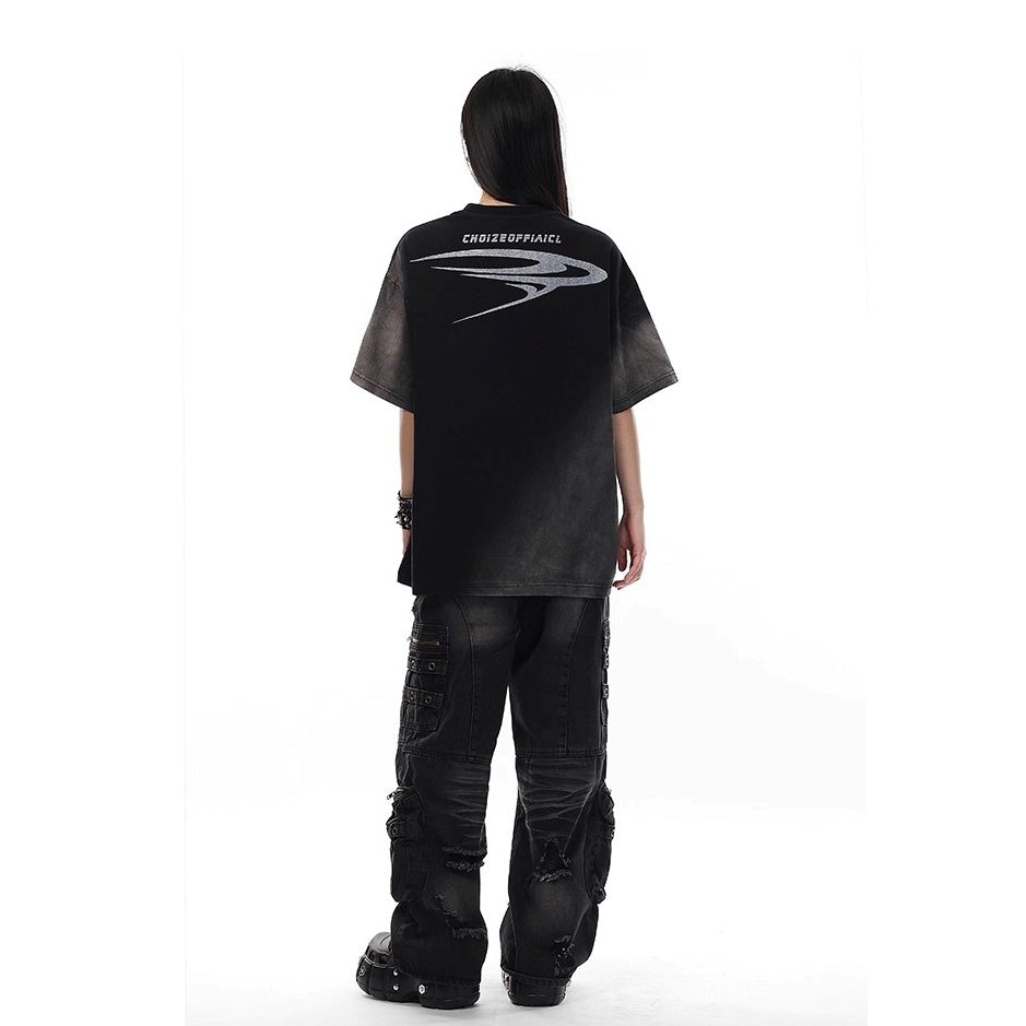 Wash Gradient Letter T-Shirt VI2001