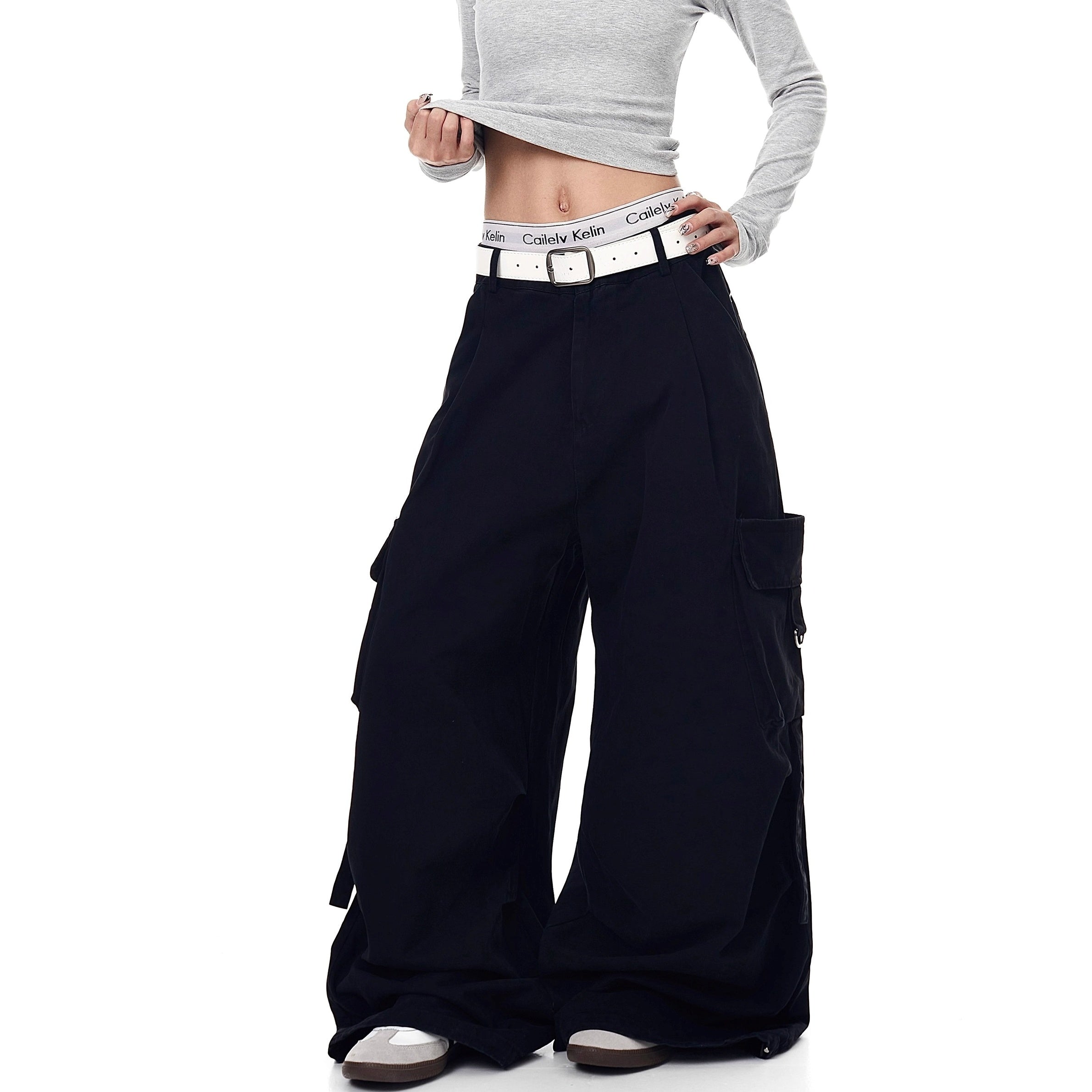 Back Letter Print Wide Cargo Pants MW10270