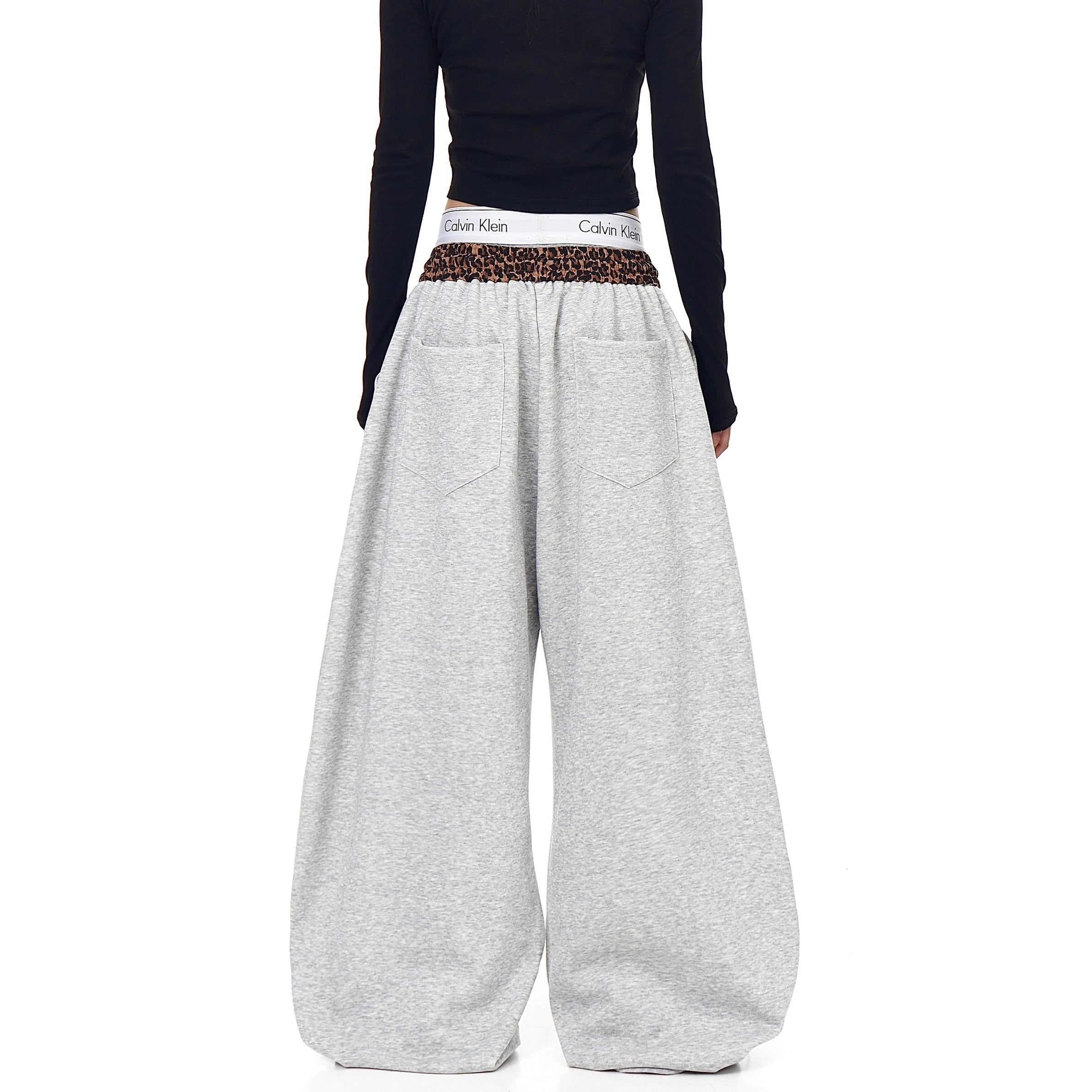 Leopard Print Patchwork Scimitar Sweat Pants BK7046