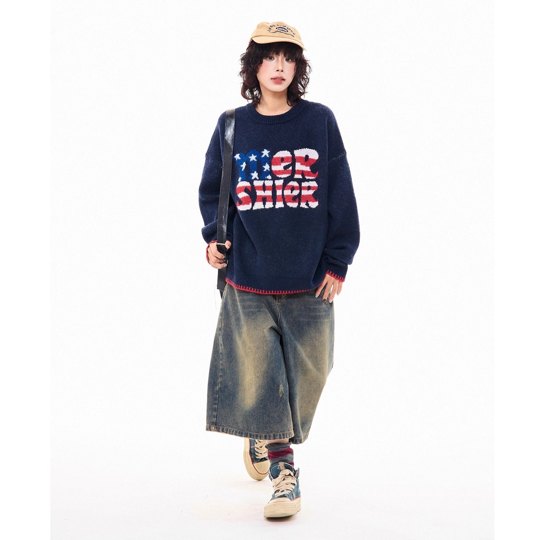 American Retro Letter Knitted Sweater MW10277