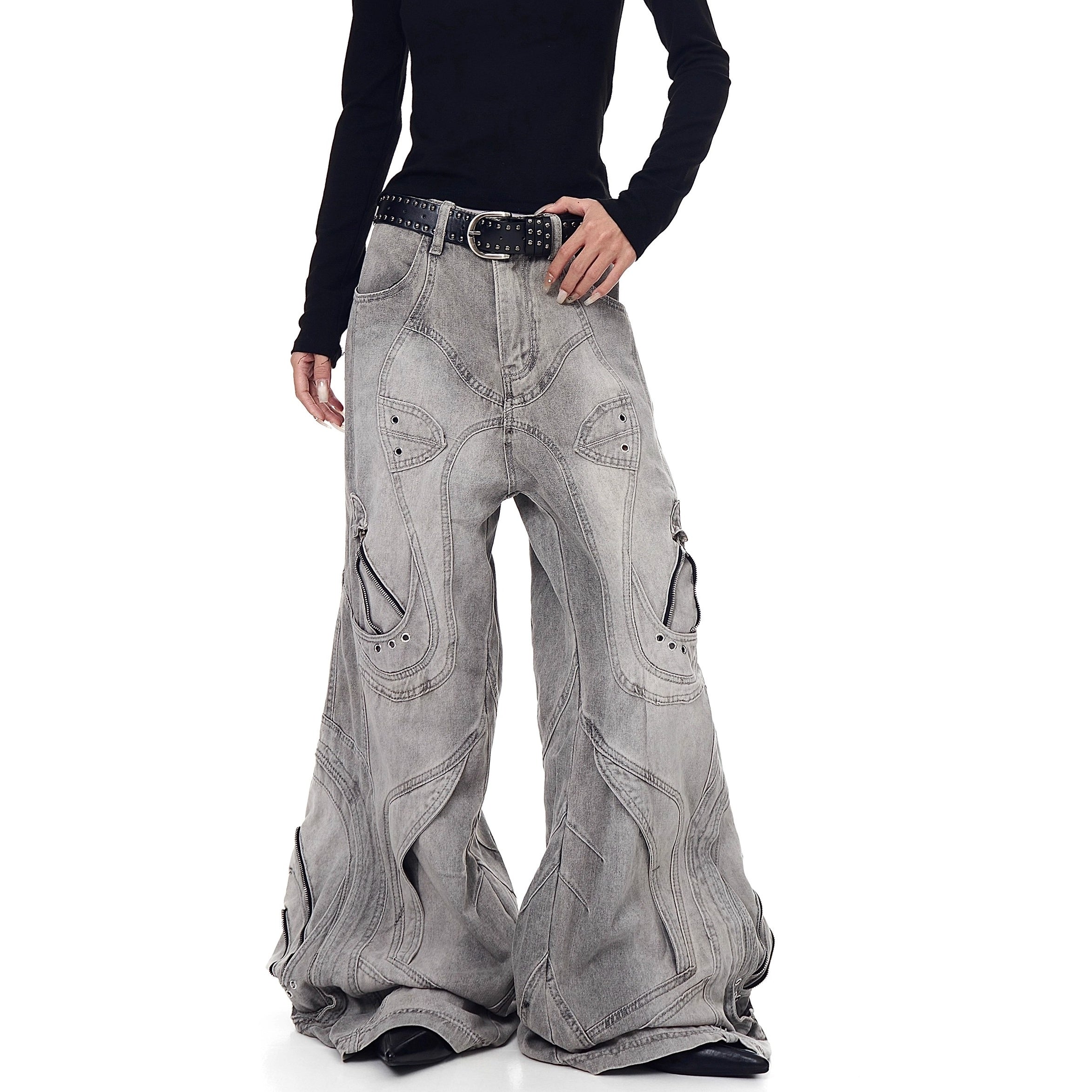 Distressed Deconstruction Wide Flared Jeans BK7021