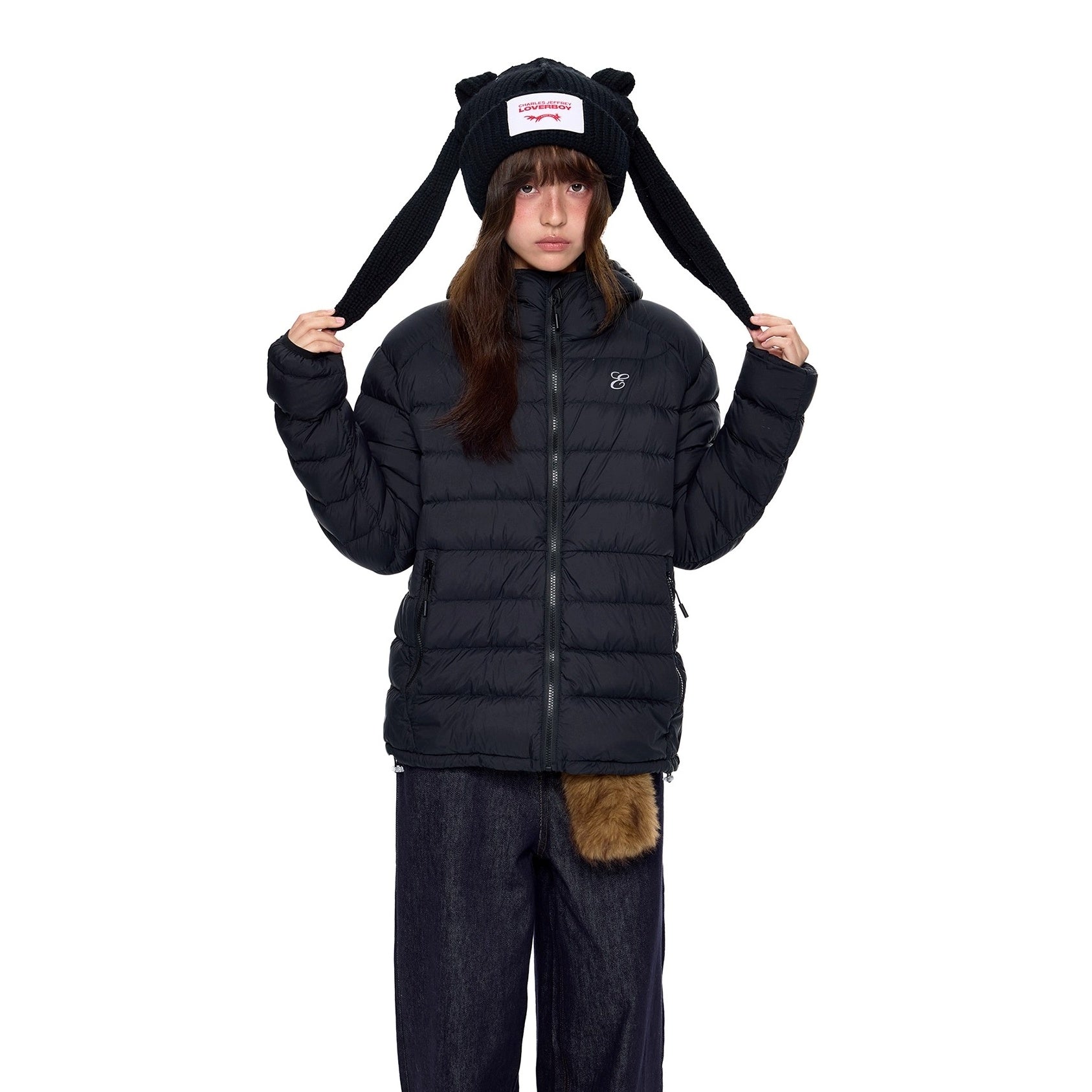 Rib Print Hooded Light Down Jacket EZ247