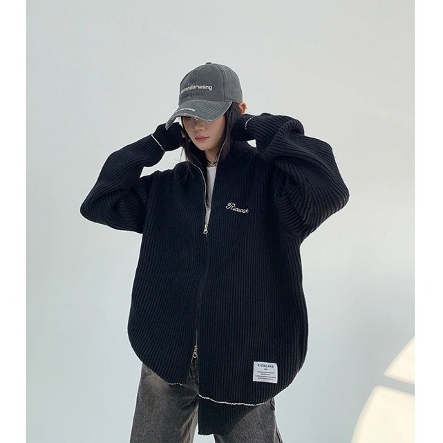 Front And Back Zipperd Knitted Jacket MW10290