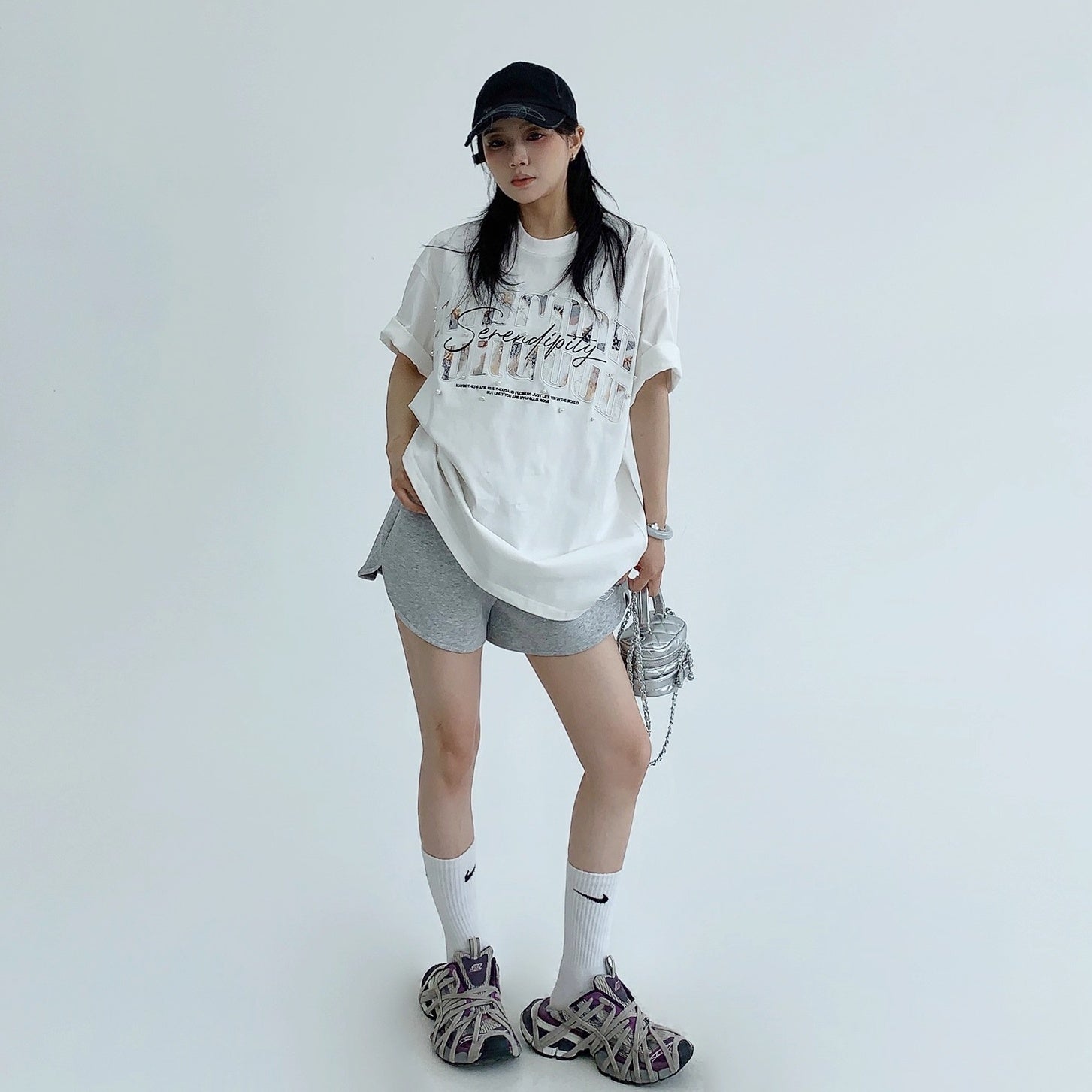 Lace Patch Embroidery Bead Relaxation T-shirt OS2016