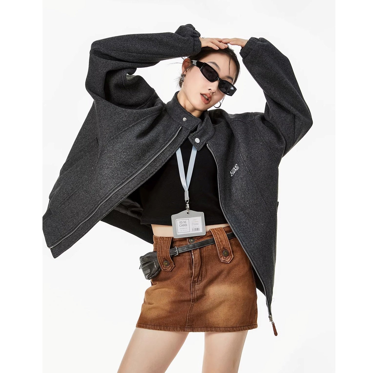 Embroidered Stand Collar Zip Jacket IC9119