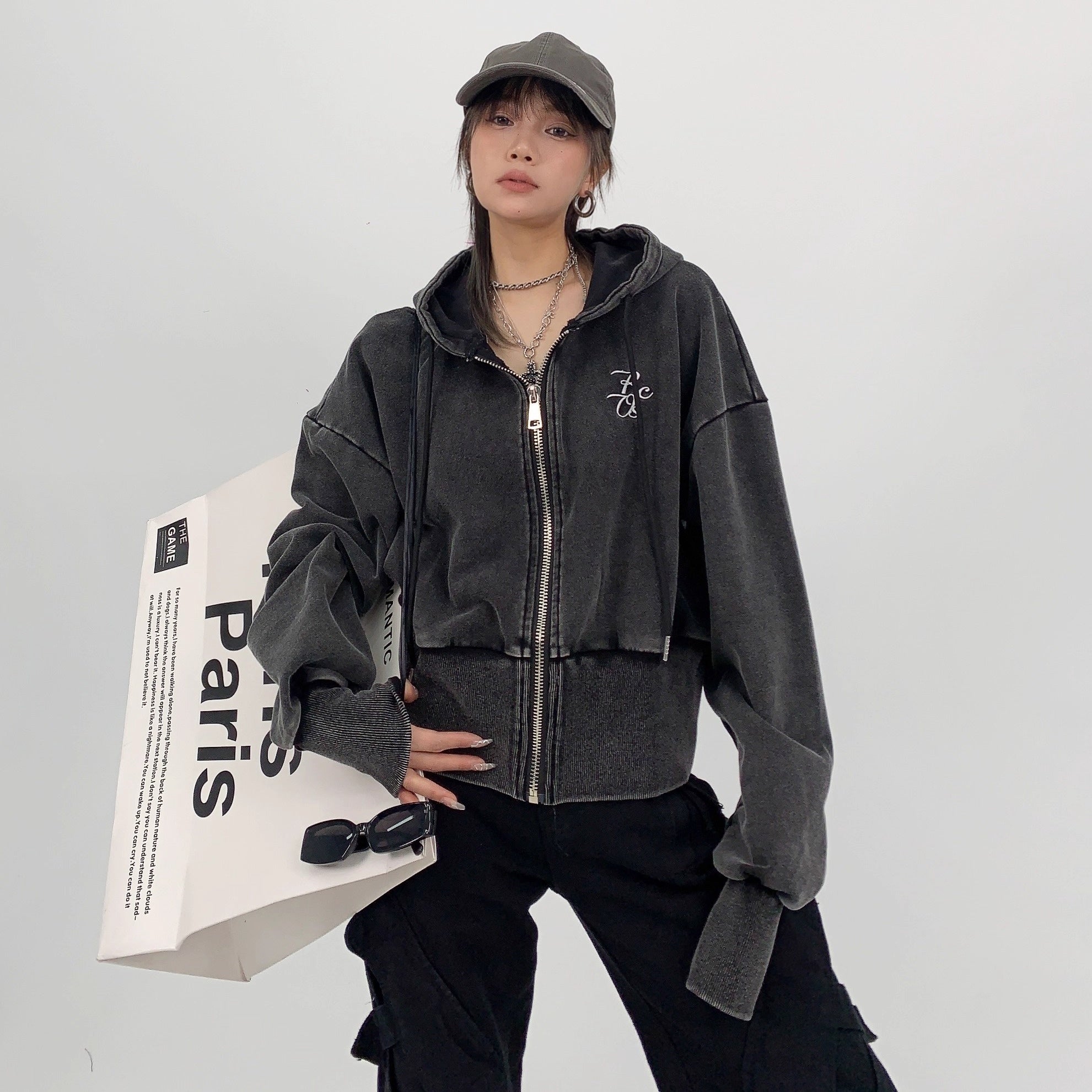 Cropped Loose Embroidery Hooded Jacket OS2020