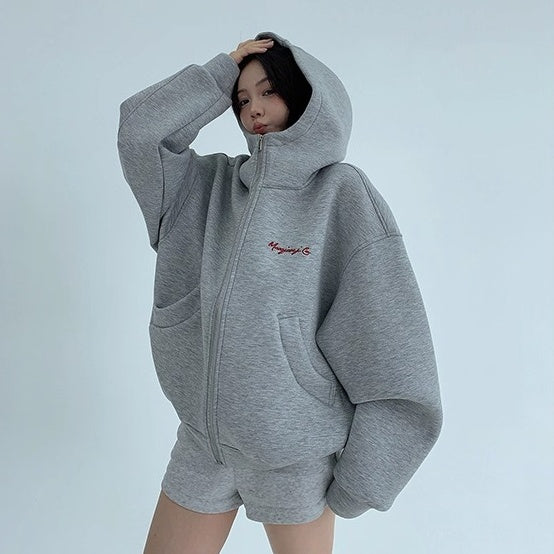 Embroidery Loose Vintage Short Hooded Jacket OS2027