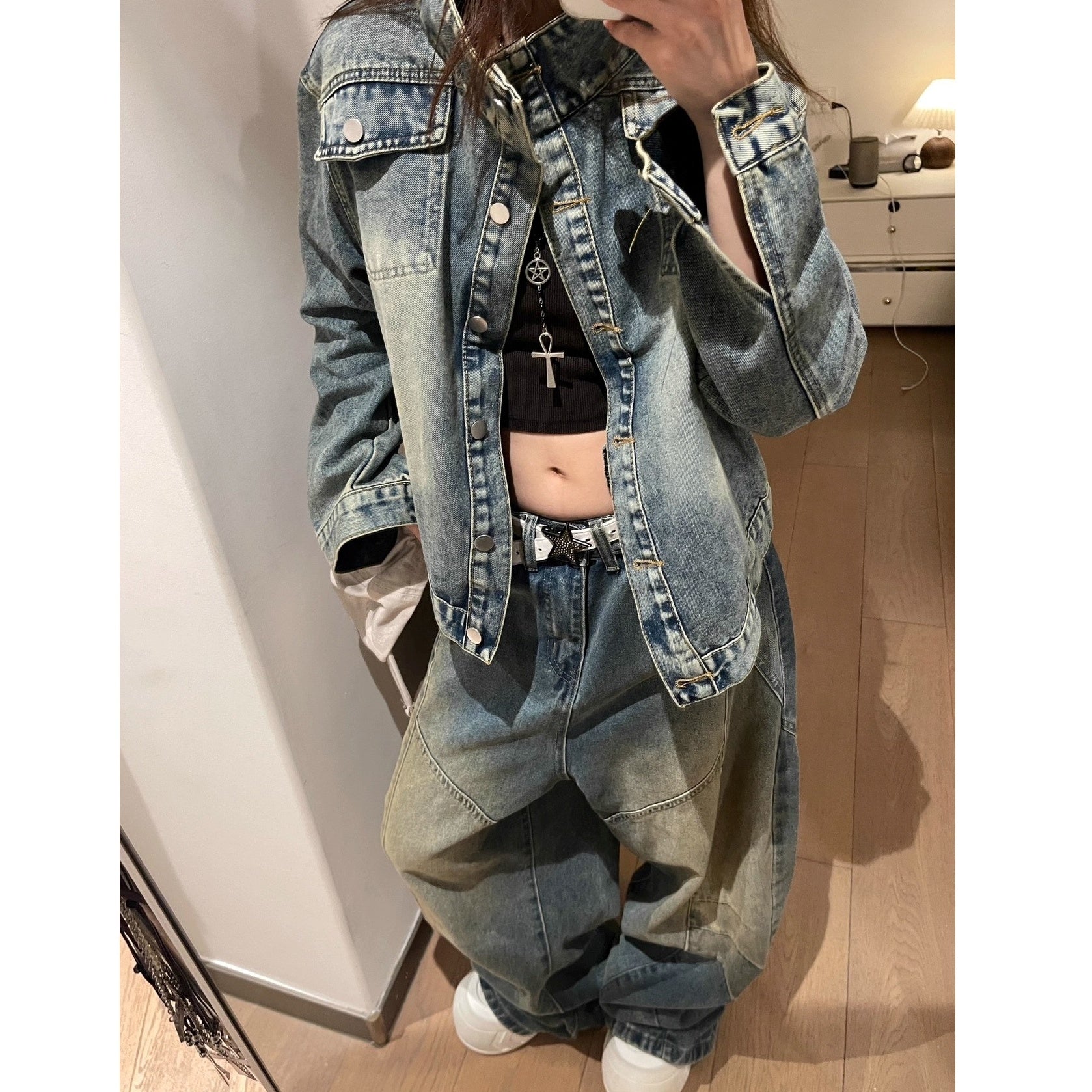 Wash Three-dimensional Deconstruction Loose Curve Jeans MW10268