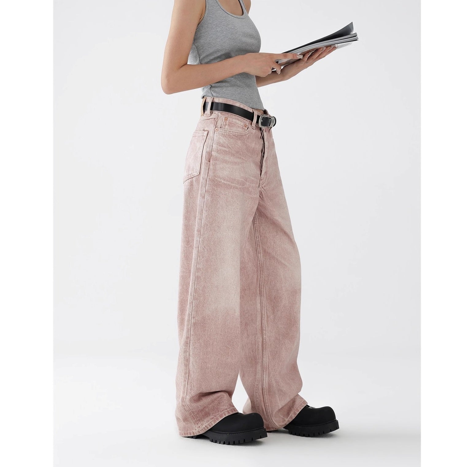 Loose Straight Gradient Pink Washed Jeans AC7119