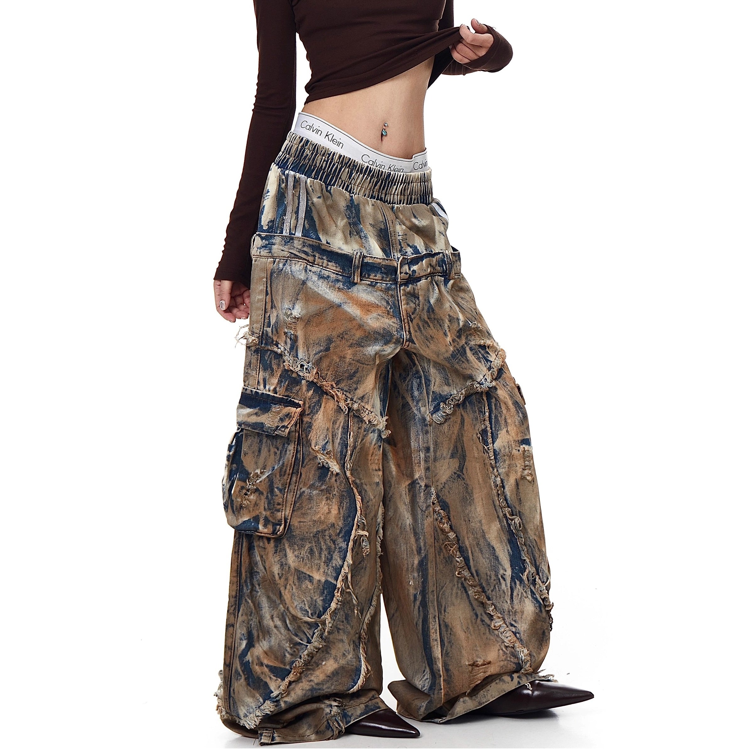 Dirty Dye Died Double Waist Jeans BK7040