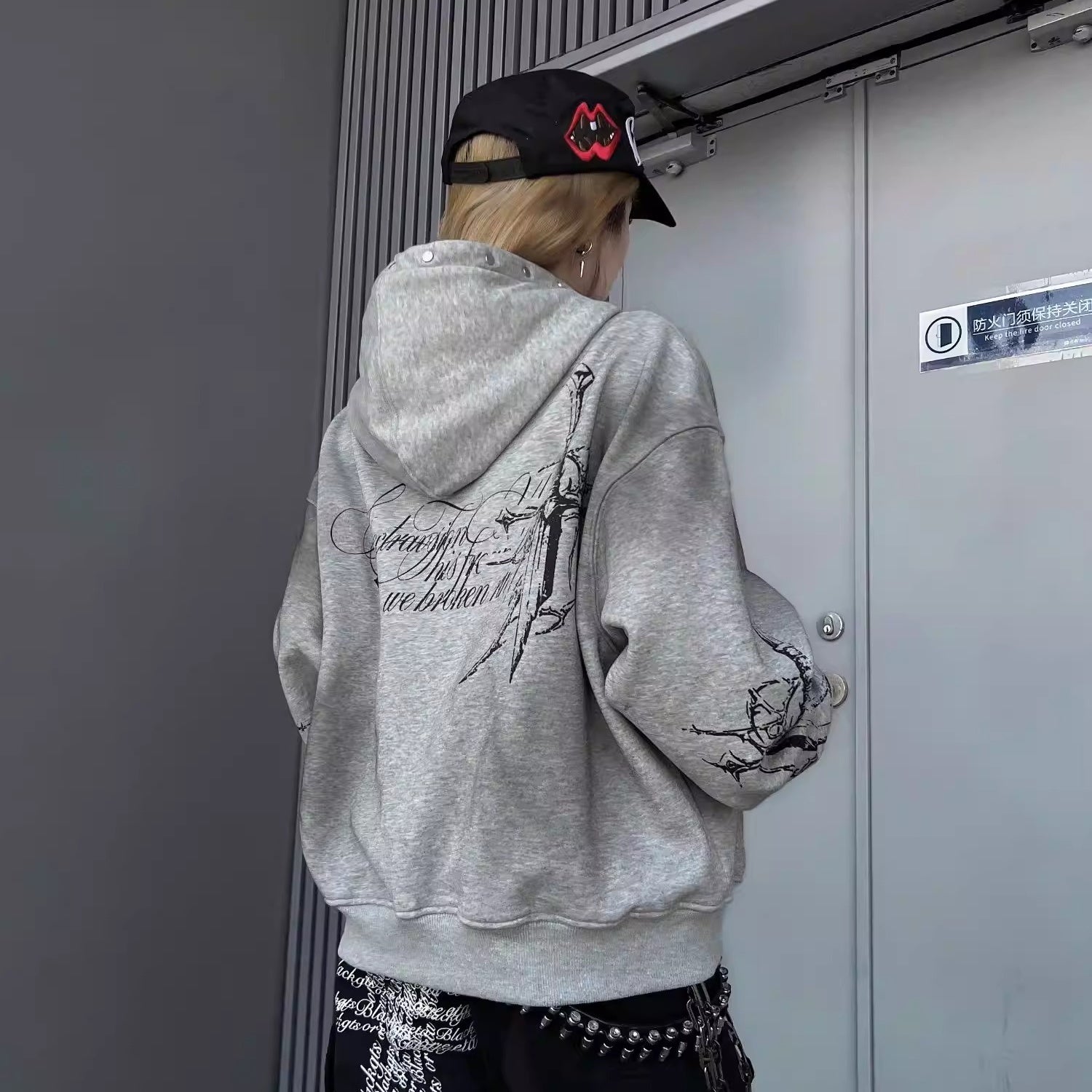 Stained Cross Print Hoodie Jacket MW10335