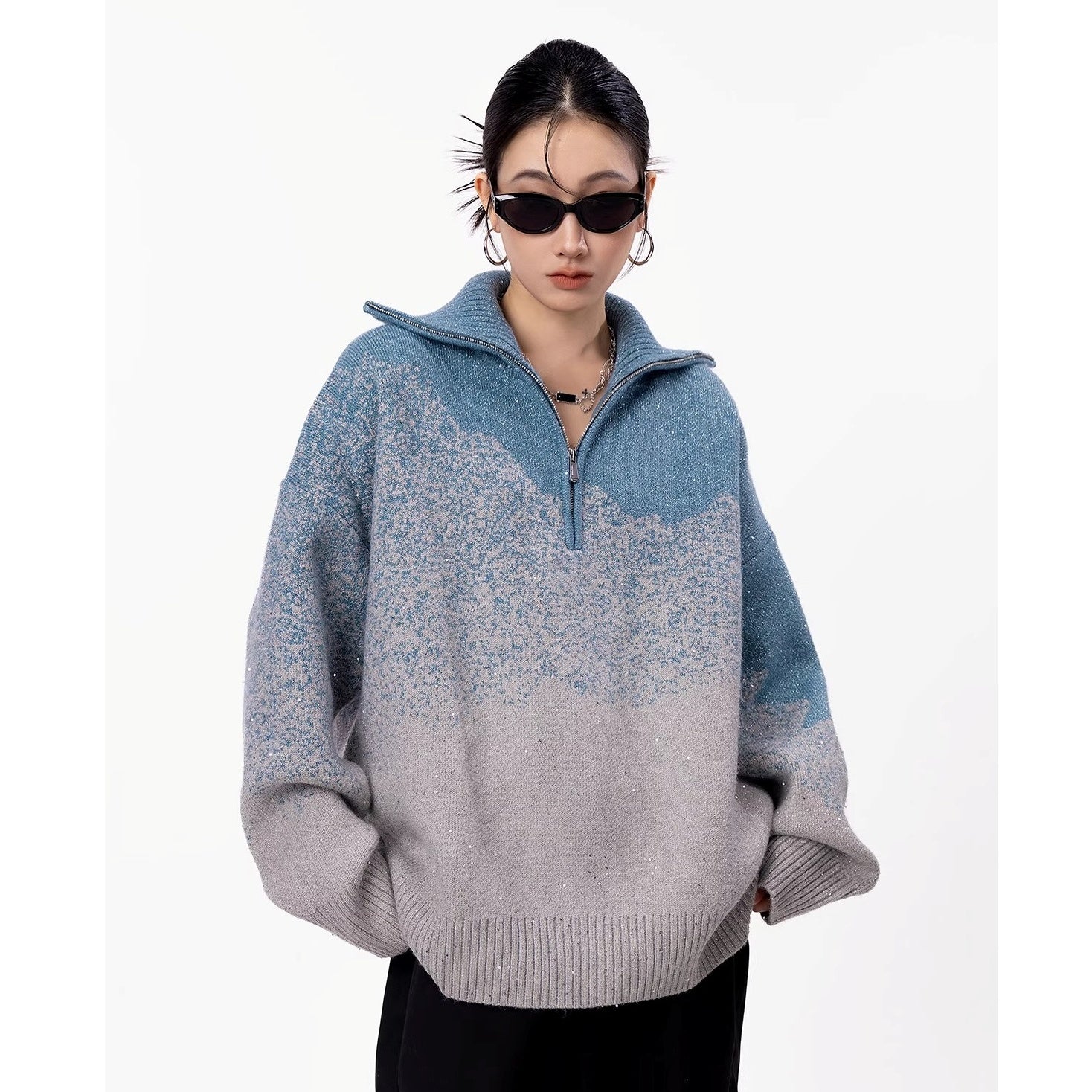 Gradient High-Neck Loose Sweater IC9115