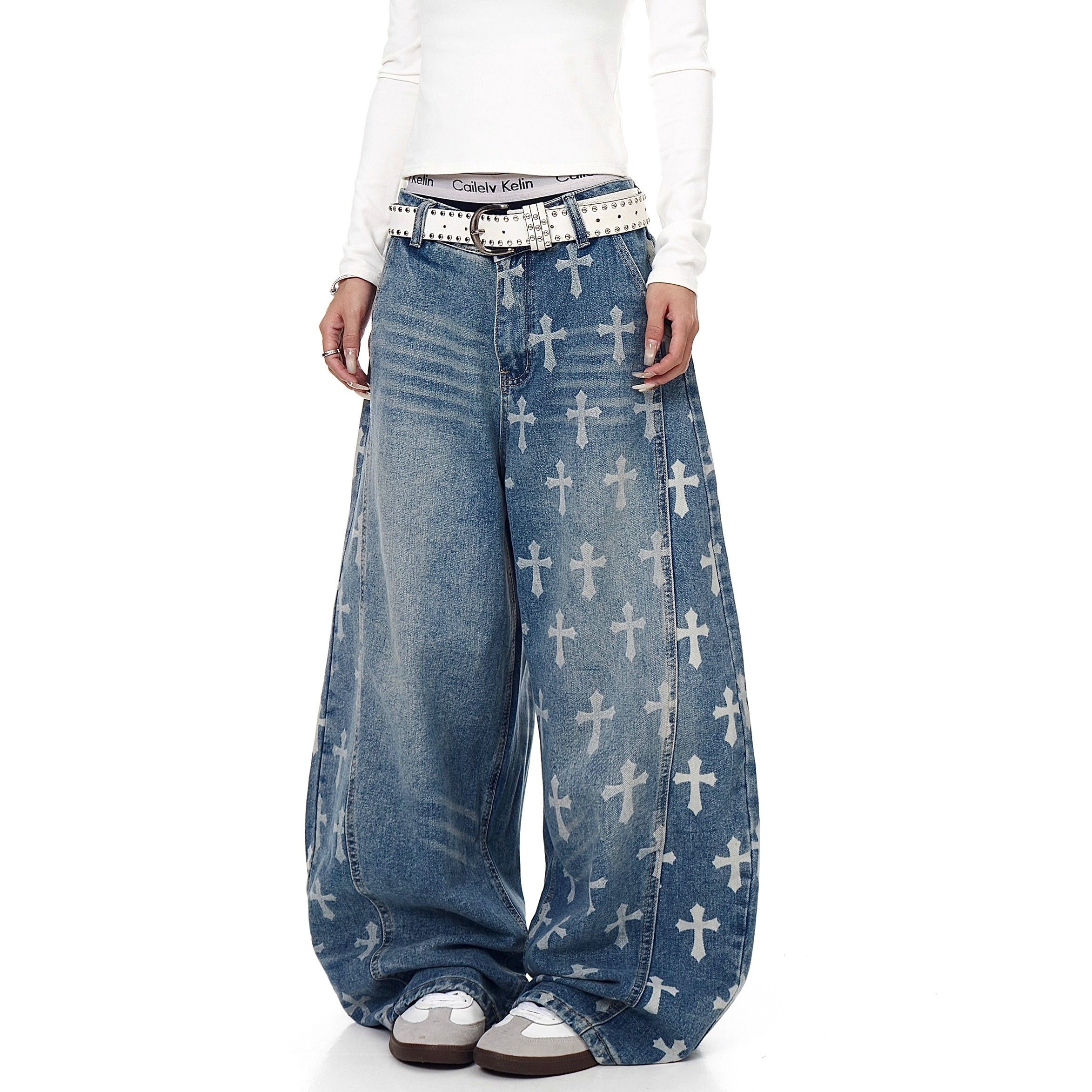 Vintage Cross Print Scimitar Jeans BK7032