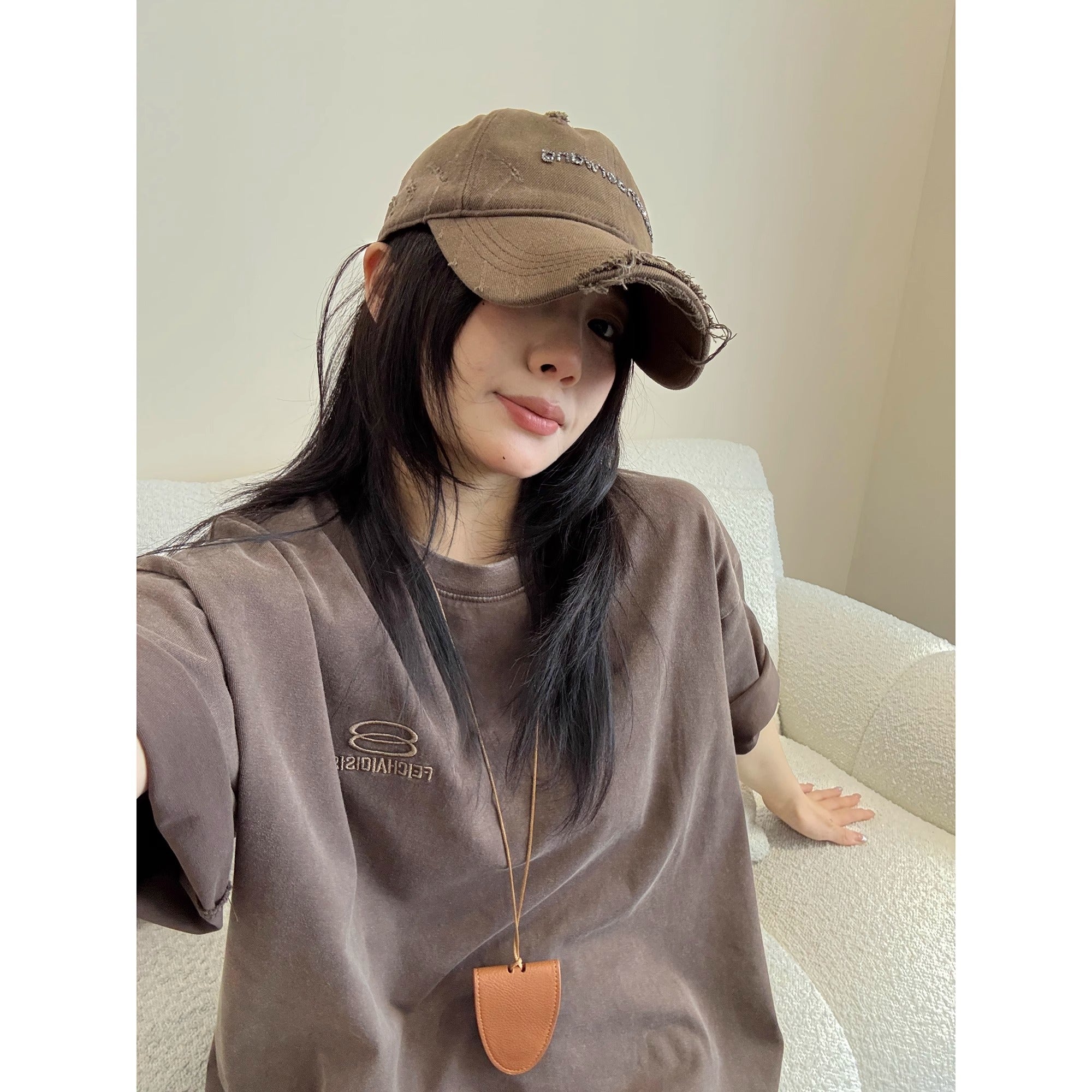 Wash Distressed Embroidery Loose T-shirt OS2013
