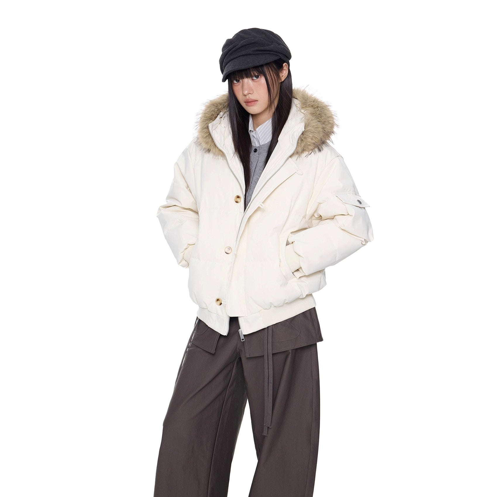 Large Fur Collar Hooded Down Jacket EZ301