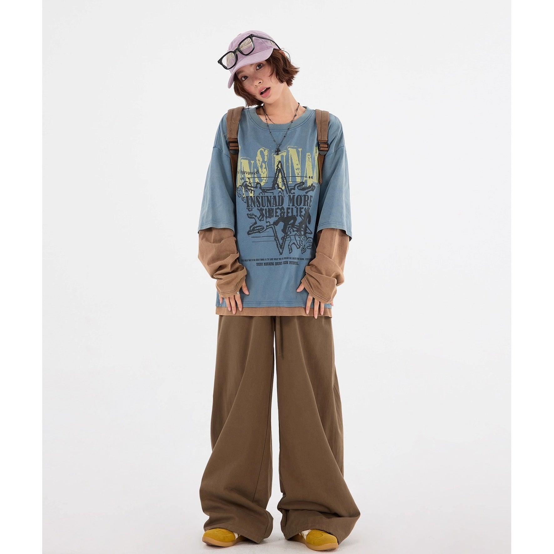 Graffiti Print Fake Layered Long-sleeved T-shirts MW10241