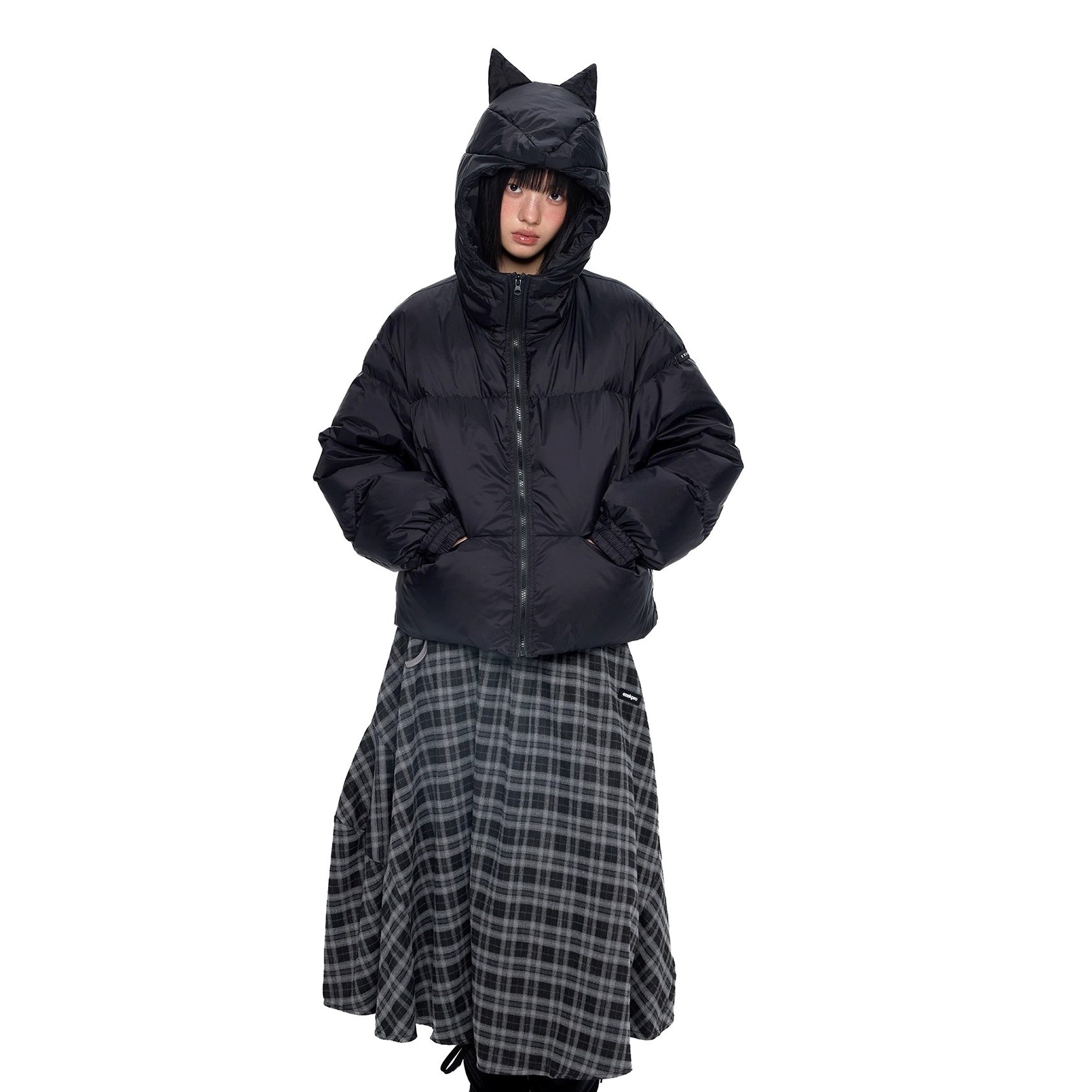 Small Ear Hooded Short Down Jacket EZ251