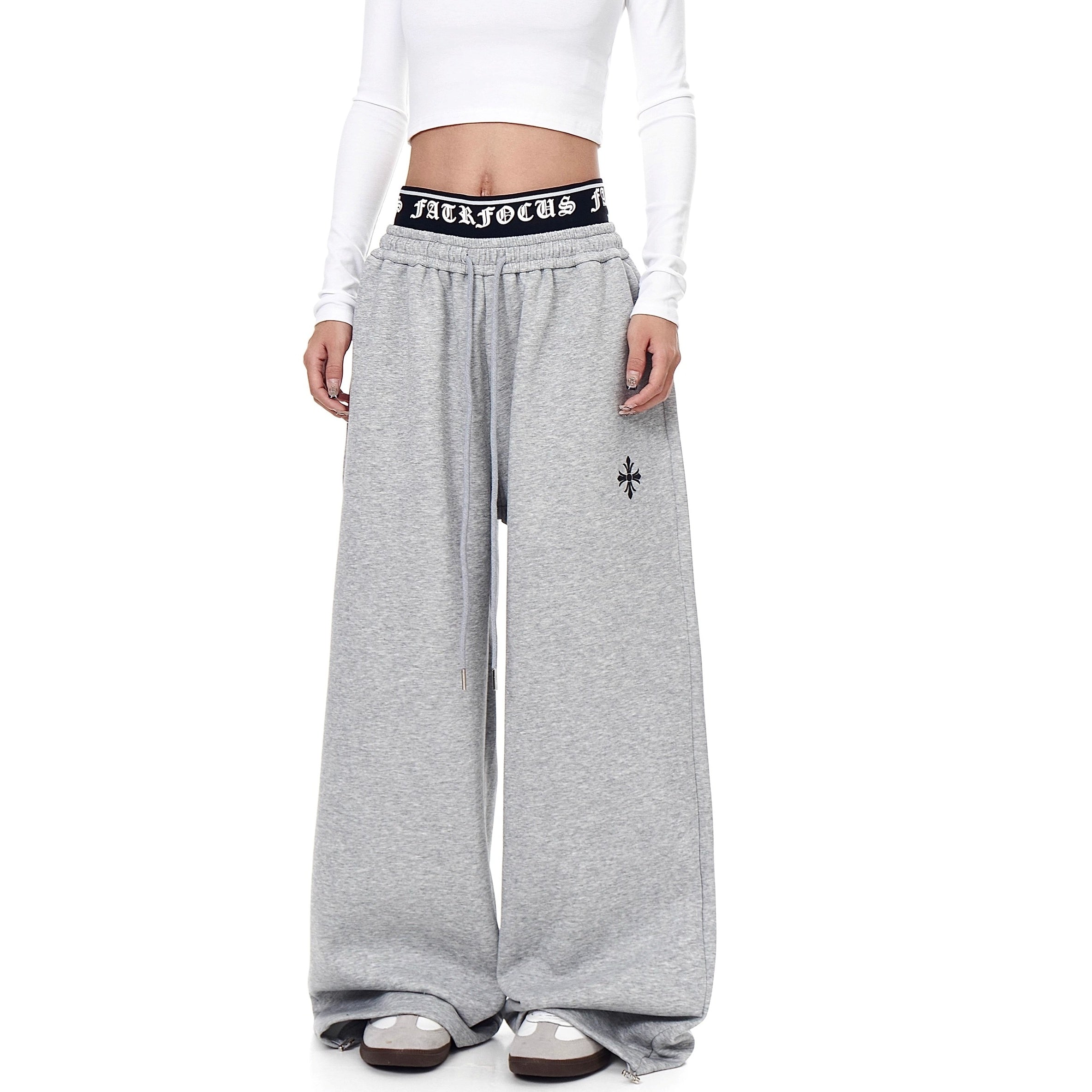 Gothic Letter Print Double Waist Sweat Pants BK7007