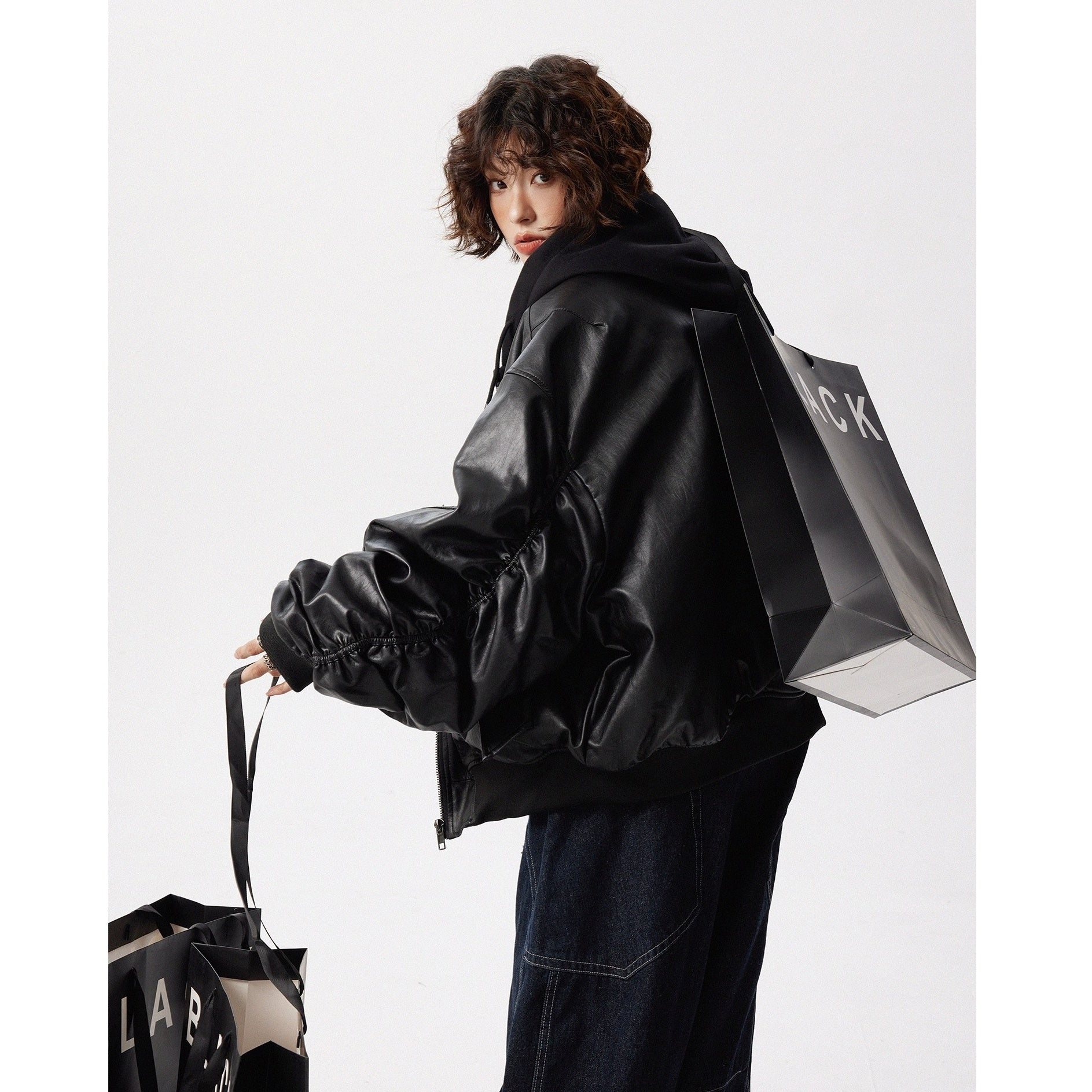 Fake Layered Design Hooded PU Leather Jacket MW10297