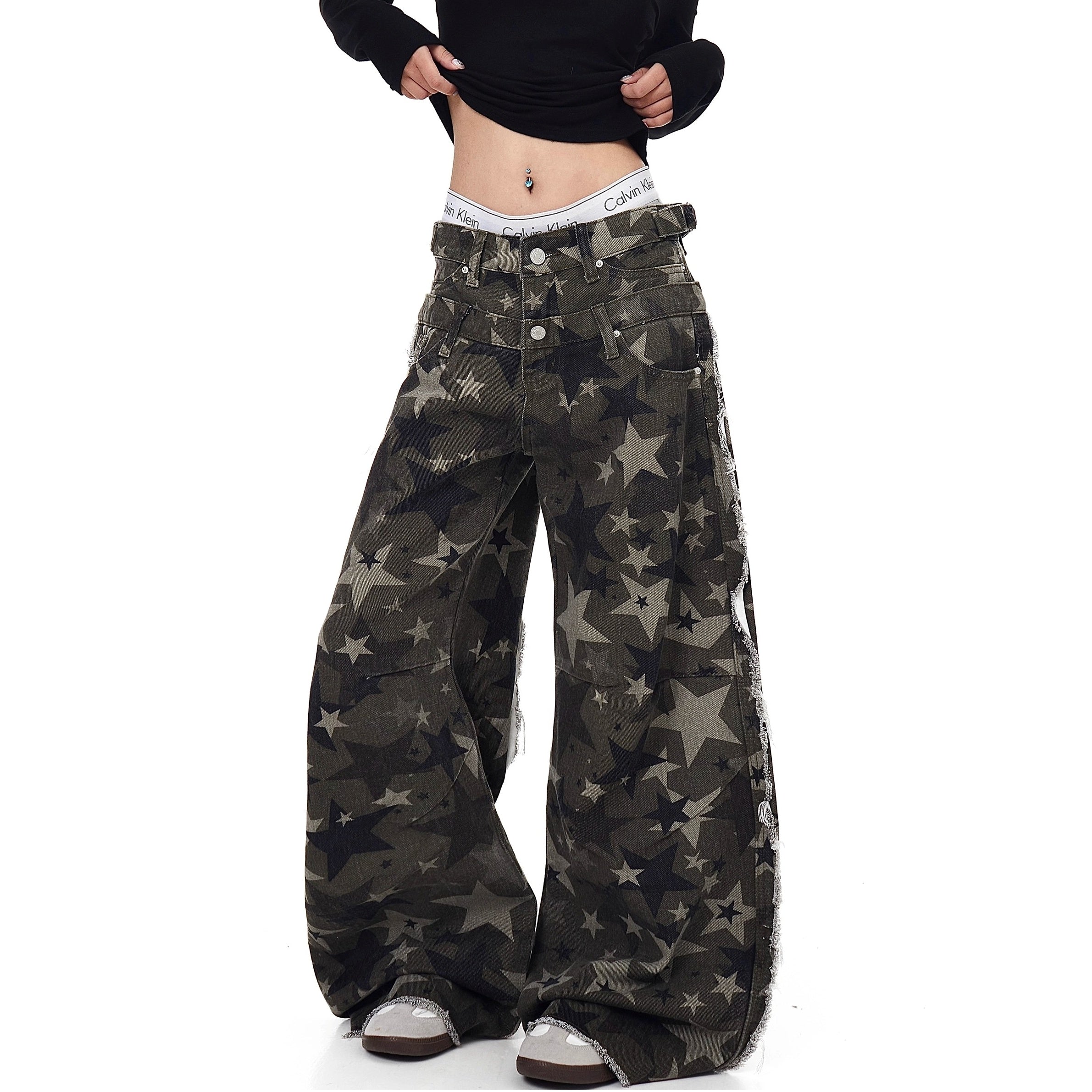 Double Waist Spliced Star Camouflage Cargo Pants BK7039